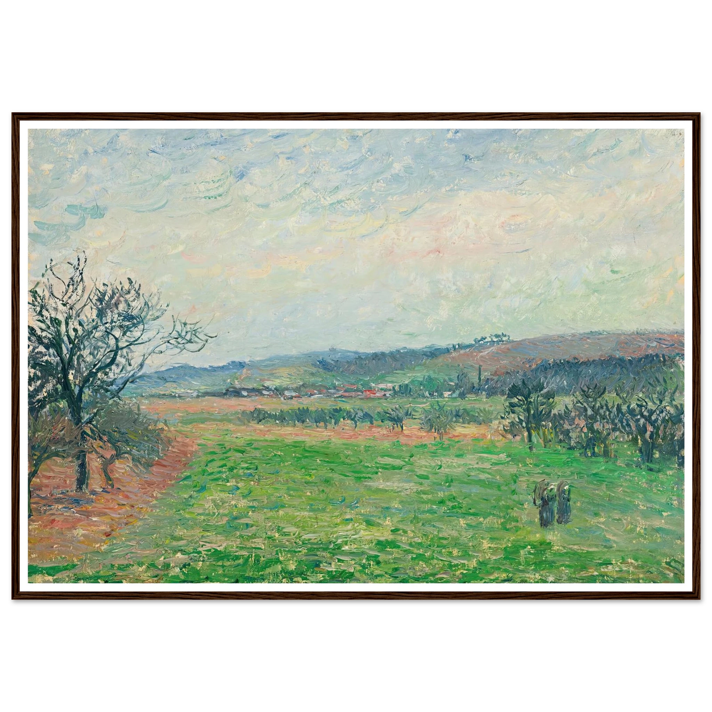 Les Coteaux De Gisors, Temps Gris (1885) Art Print | Camille Pissarro - Framed Poster - 30x40 cm / 12x16″ - Black frame