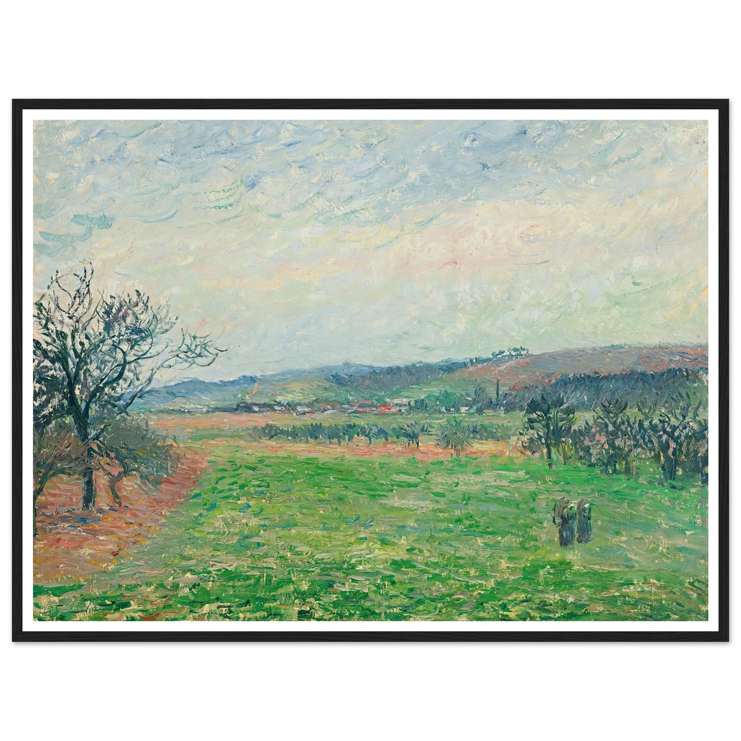 Les Coteaux De Gisors, Temps Gris (1885) Art Print | Camille Pissarro - Framed Poster - 30x40 cm / 12x16″ - Black frame