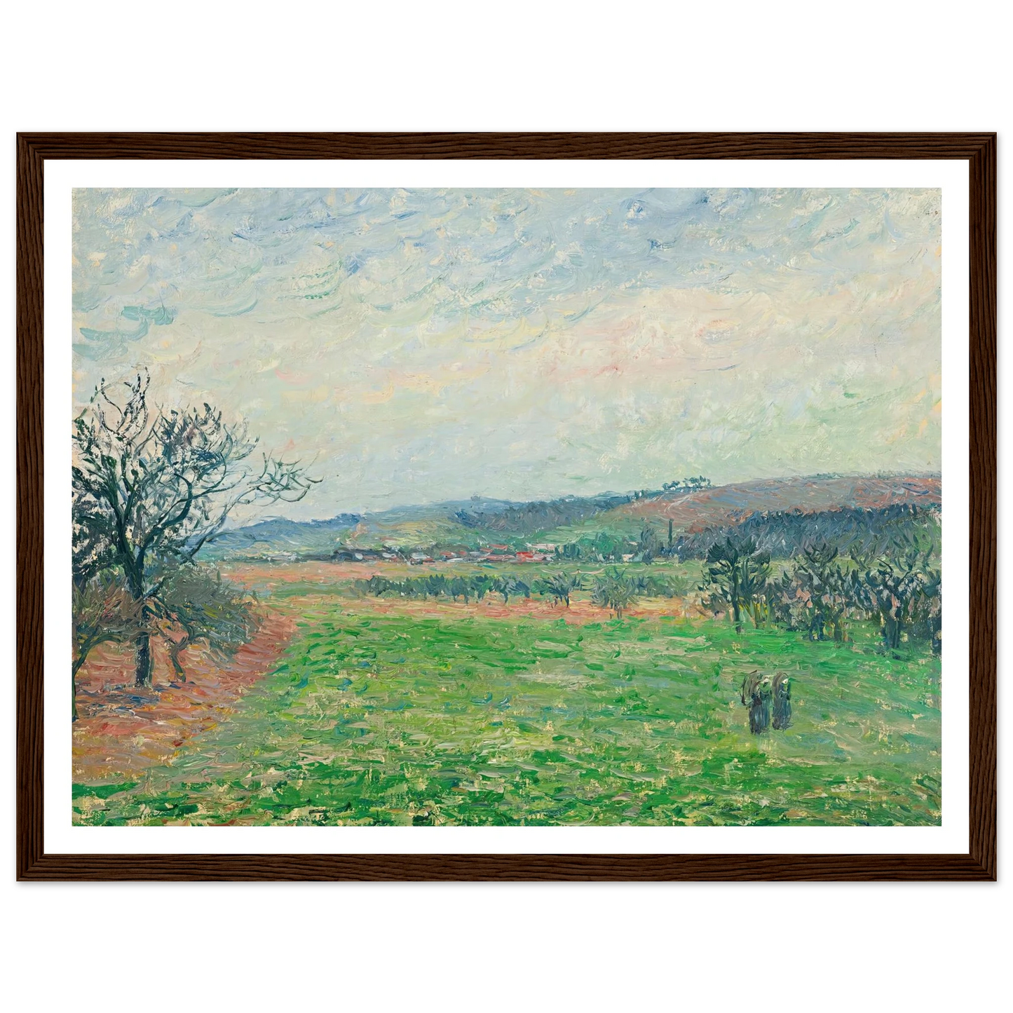 Les Coteaux De Gisors, Temps Gris (1885) Art Print | Camille Pissarro - Framed Poster - 30x40 cm / 12x16″ - Black frame