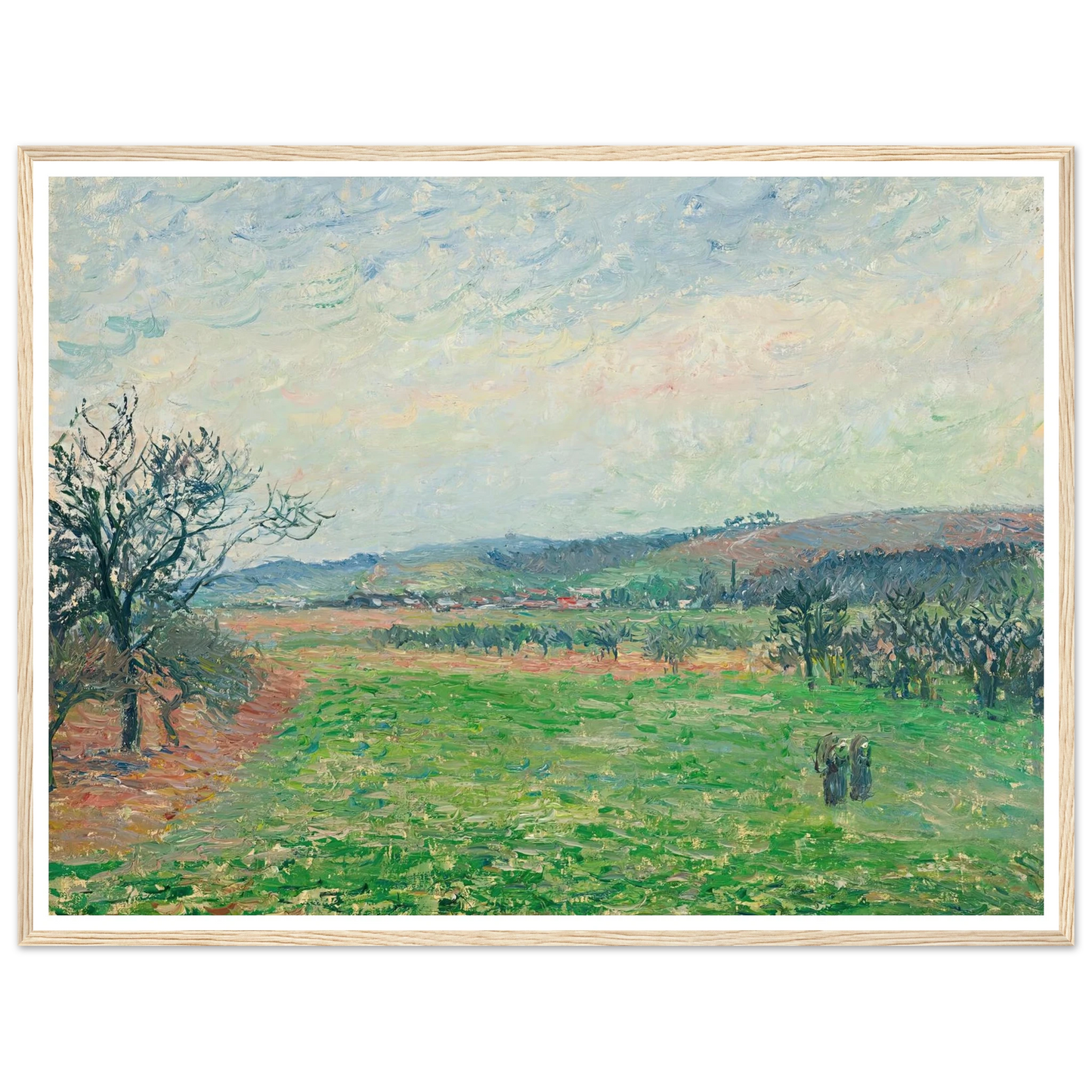 Les Coteaux De Gisors, Temps Gris (1885) Art Print | Camille Pissarro - Framed Poster - 30x40 cm / 12x16″ - Black frame