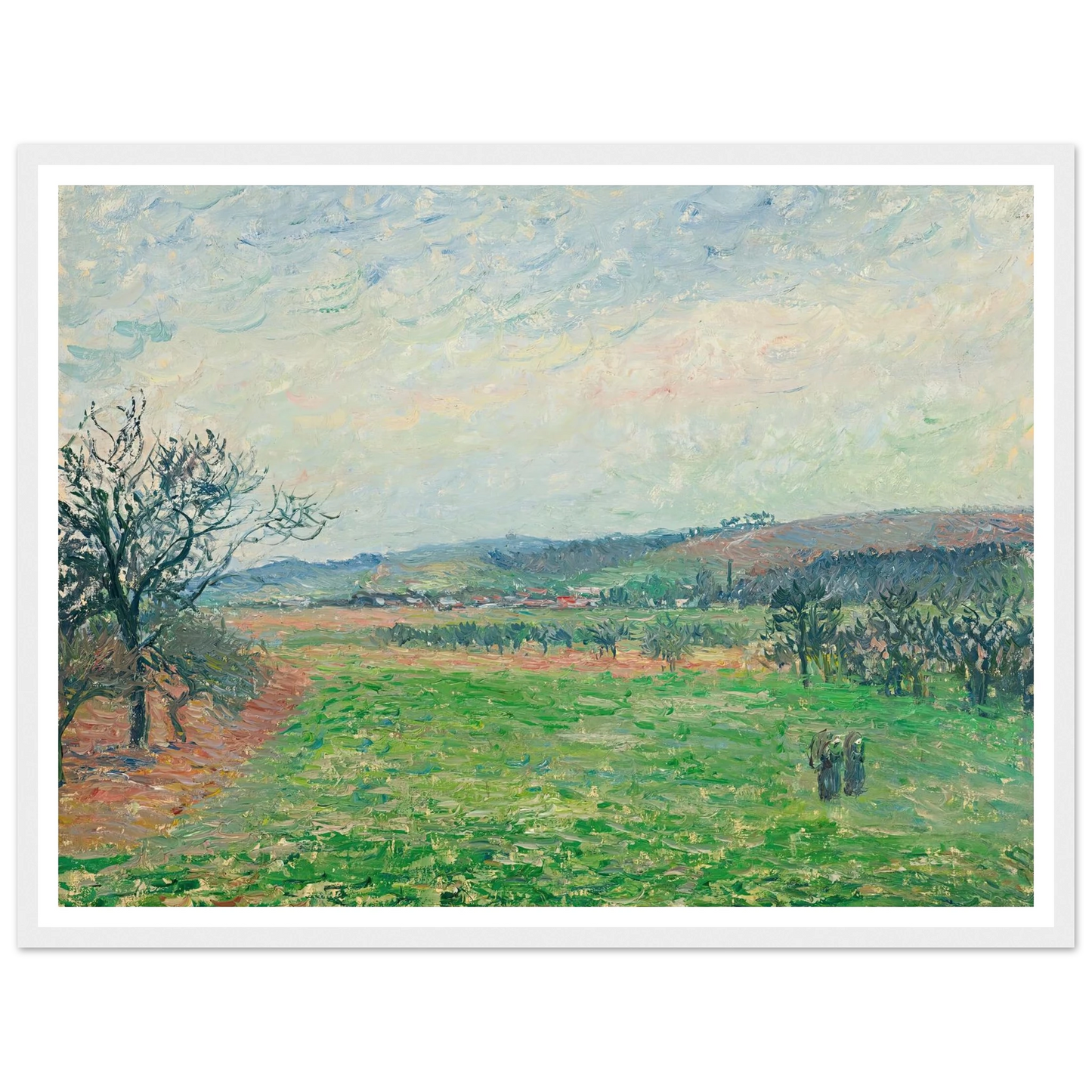 Les Coteaux De Gisors, Temps Gris (1885) Art Print | Camille Pissarro - Framed Poster - 30x40 cm / 12x16″ - Black frame