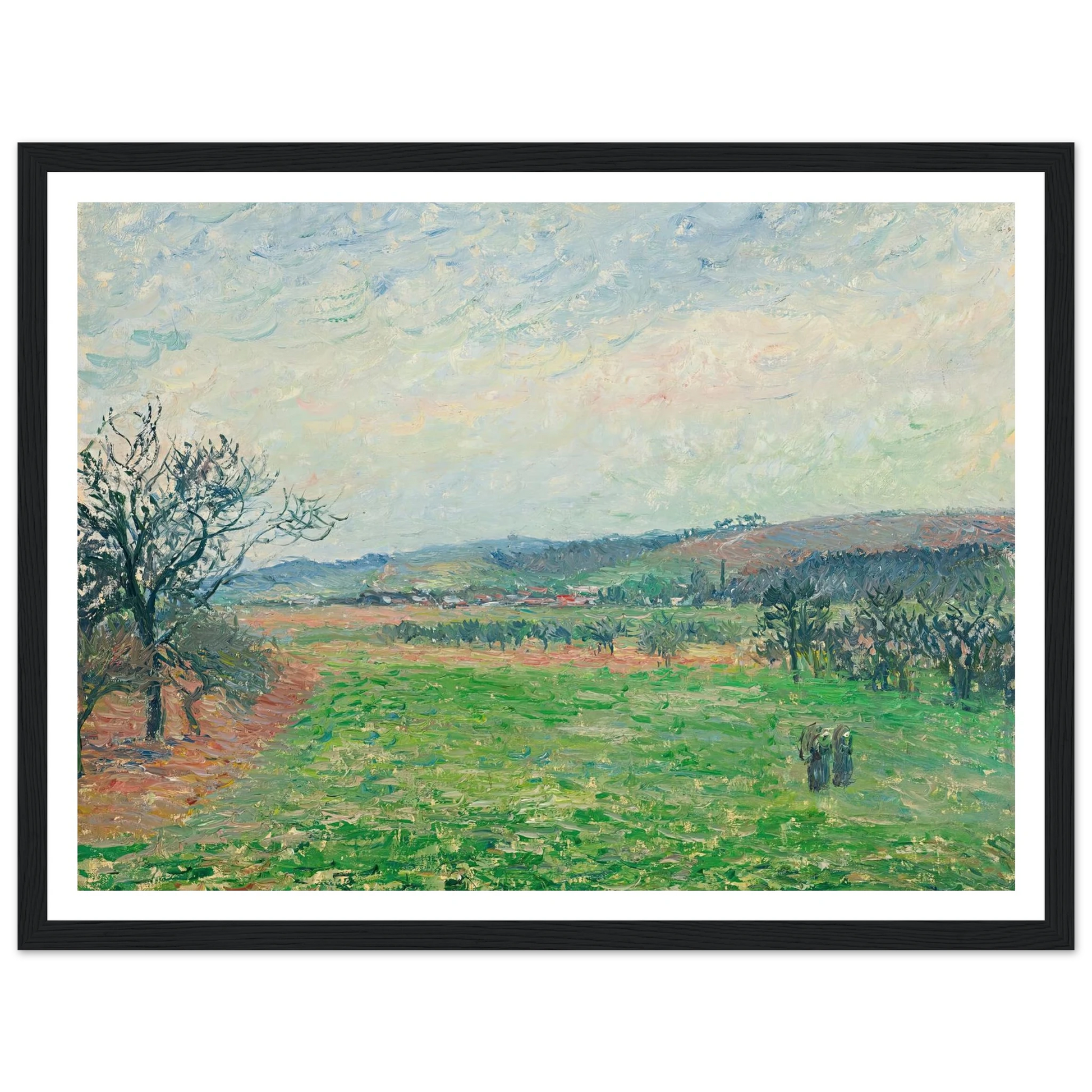 Les Coteaux De Gisors, Temps Gris (1885) Art Print | Camille Pissarro - Framed Poster - 30x40 cm / 12x16″ - Black frame