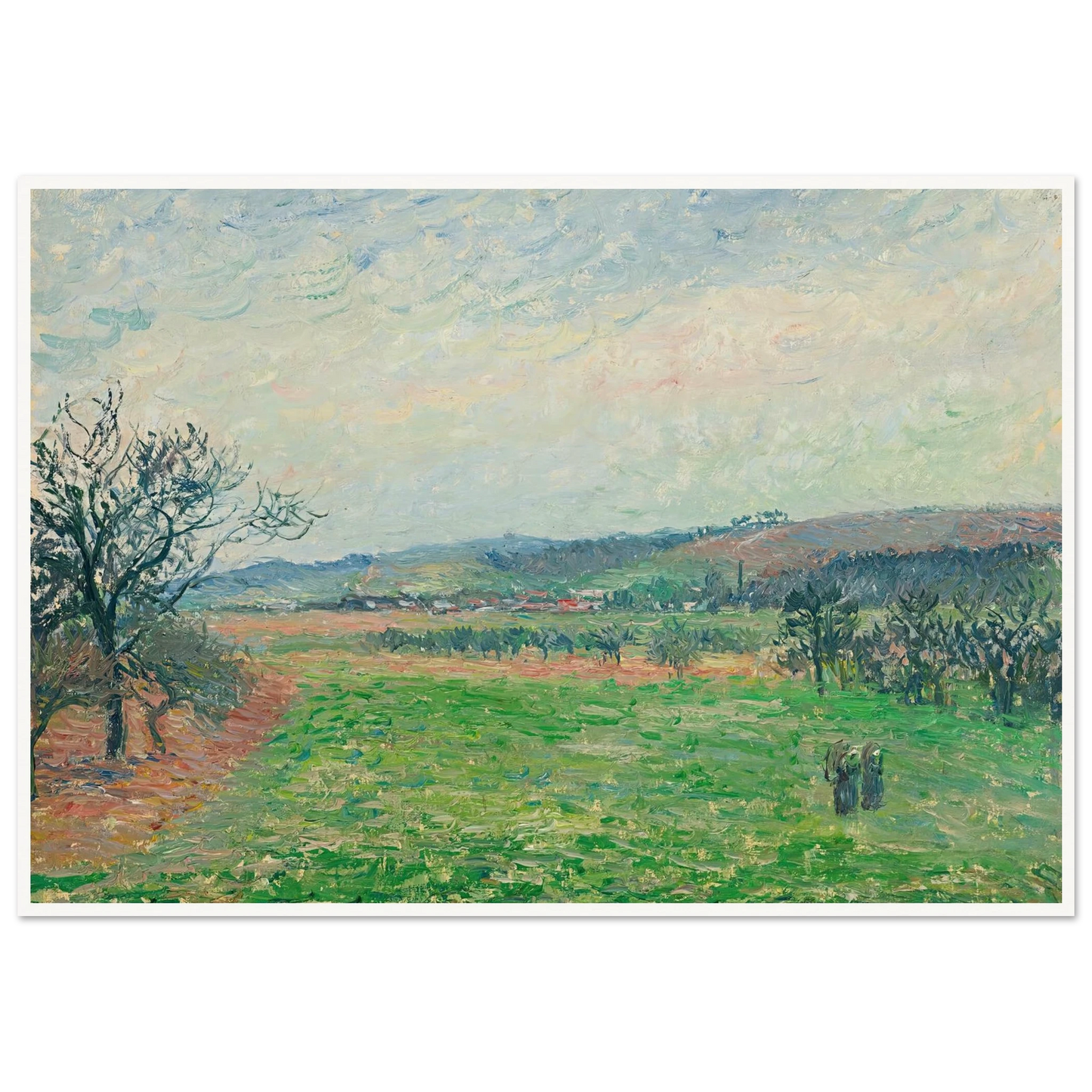 Les Coteaux De Gisors, Temps Gris (1885) Art Print | Camille Pissarro - Framed Poster - 30x40 cm / 12x16″ - Black frame