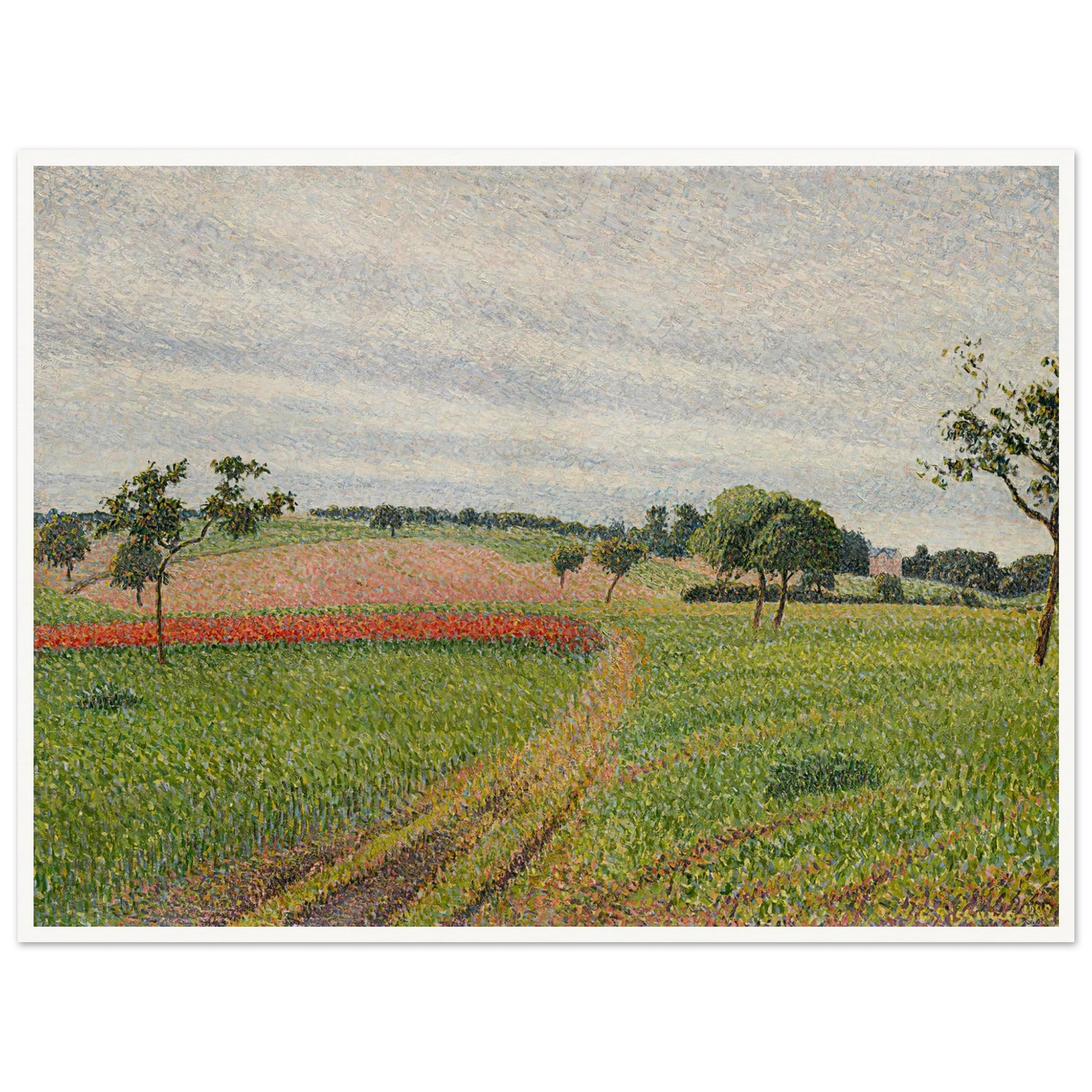 Les Coteaux de Thierceville, temps gris (1888) Art Print | Camille Pissarro - Framed Poster - 30x40 cm / 12x16″ - Black frame