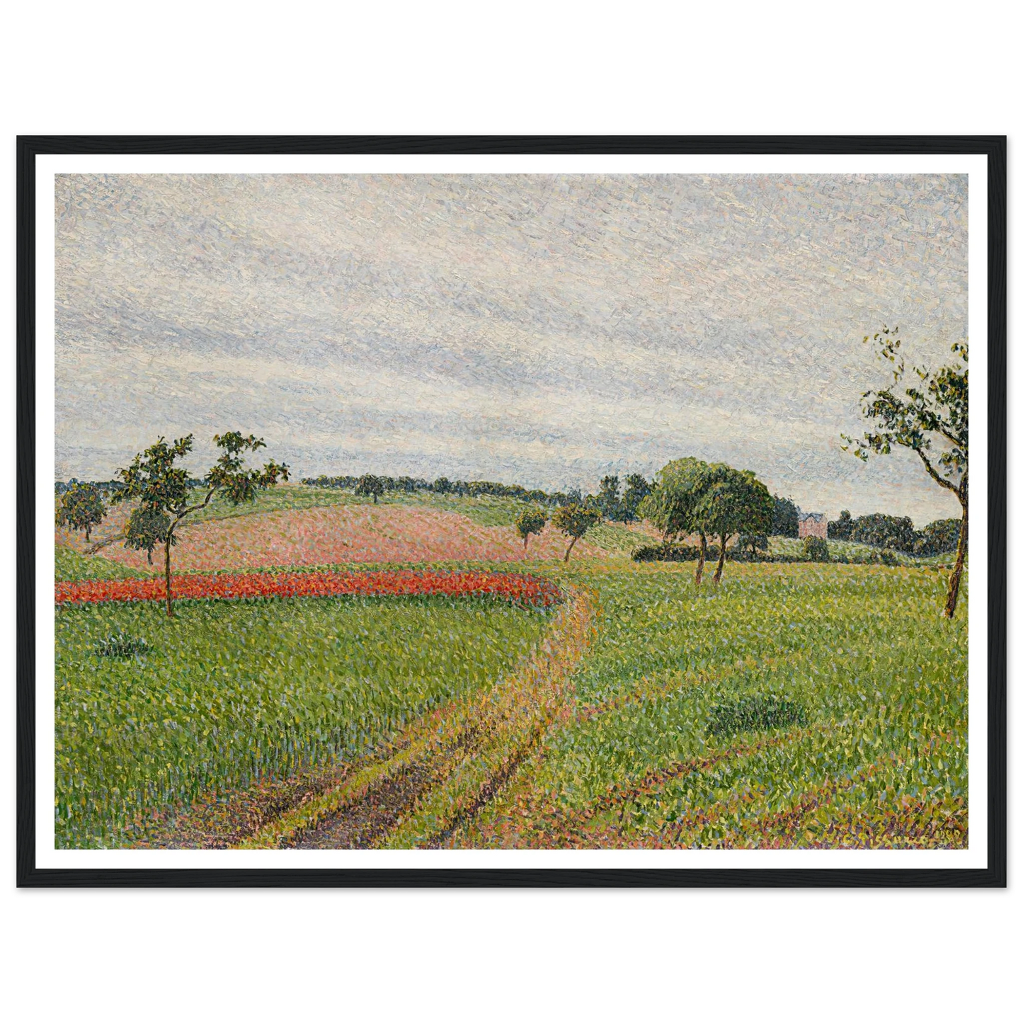 Les Coteaux de Thierceville, temps gris (1888) Art Print | Camille Pissarro - Framed Poster - 30x40 cm / 12x16″ - Black frame