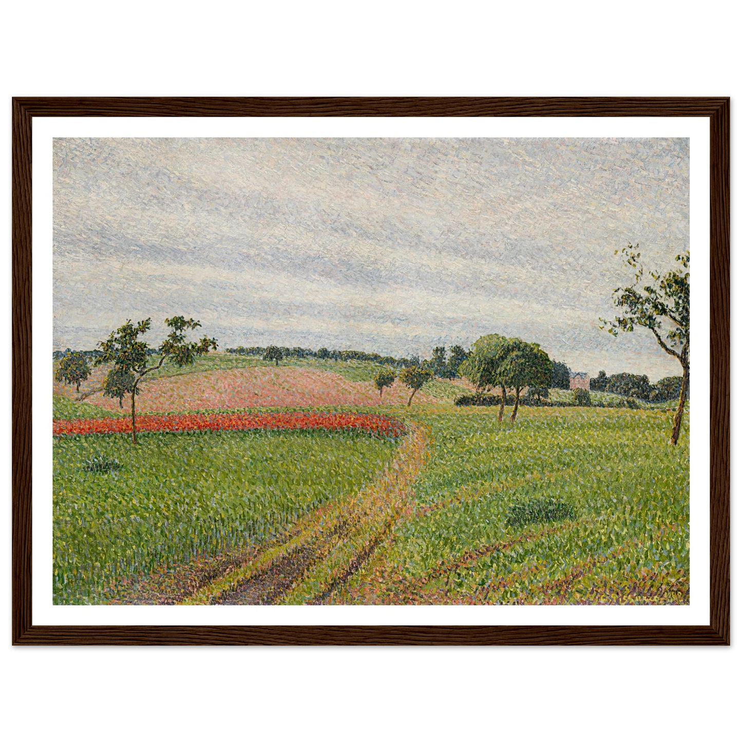 Les Coteaux de Thierceville, temps gris (1888) Art Print | Camille Pissarro - Framed Poster - 30x40 cm / 12x16″ - Black frame
