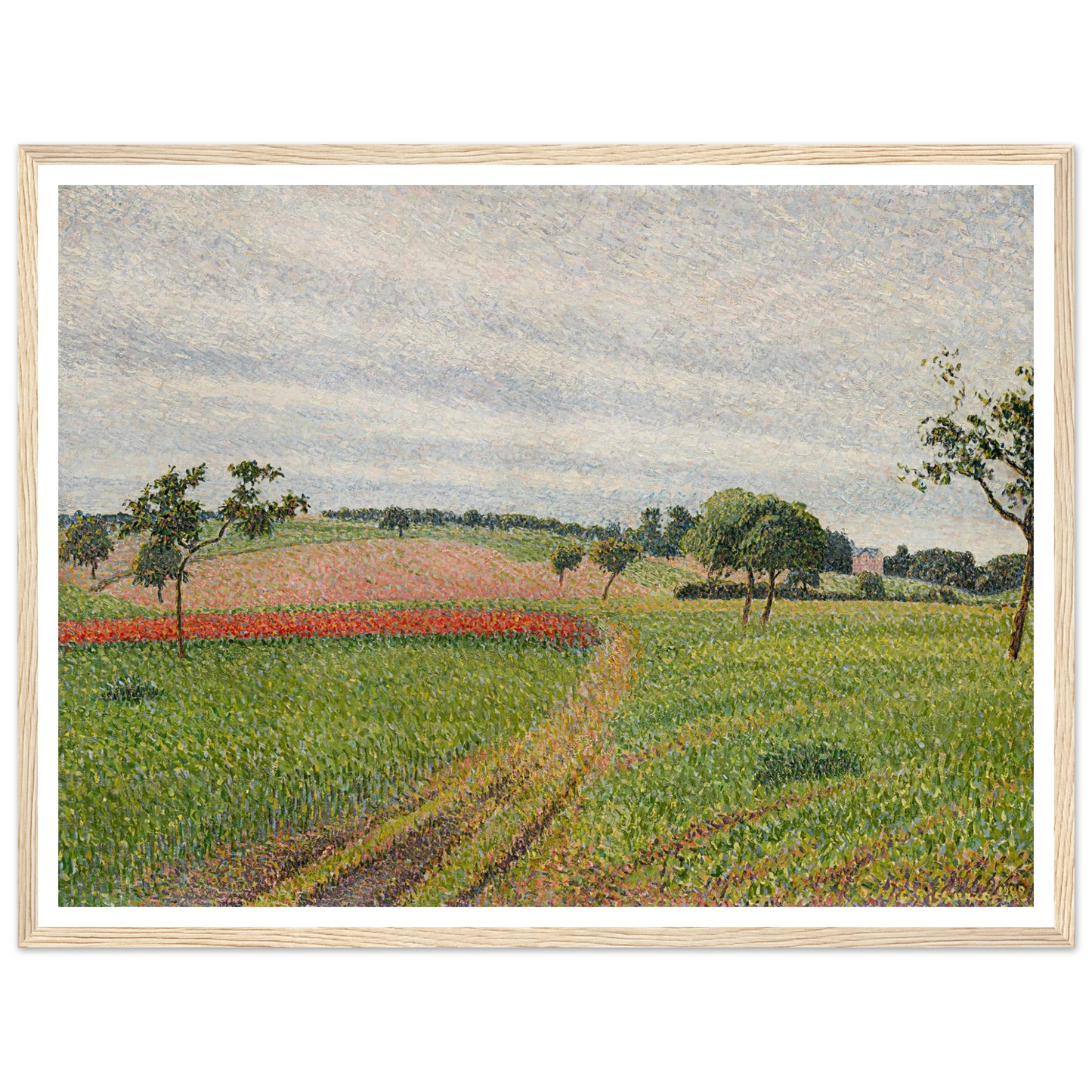 Les Coteaux de Thierceville, temps gris (1888) Art Print | Camille Pissarro - Framed Poster - 30x40 cm / 12x16″ - Black frame