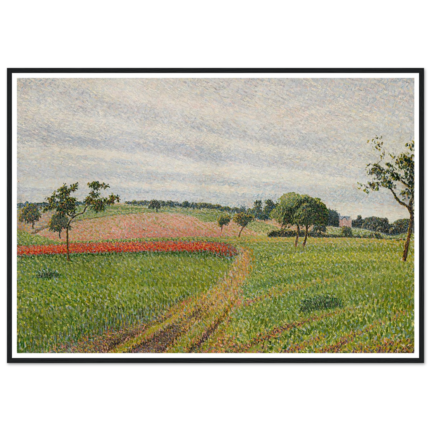 Les Coteaux de Thierceville, temps gris (1888) Art Print | Camille Pissarro - Framed Poster - 30x40 cm / 12x16″ - Black frame