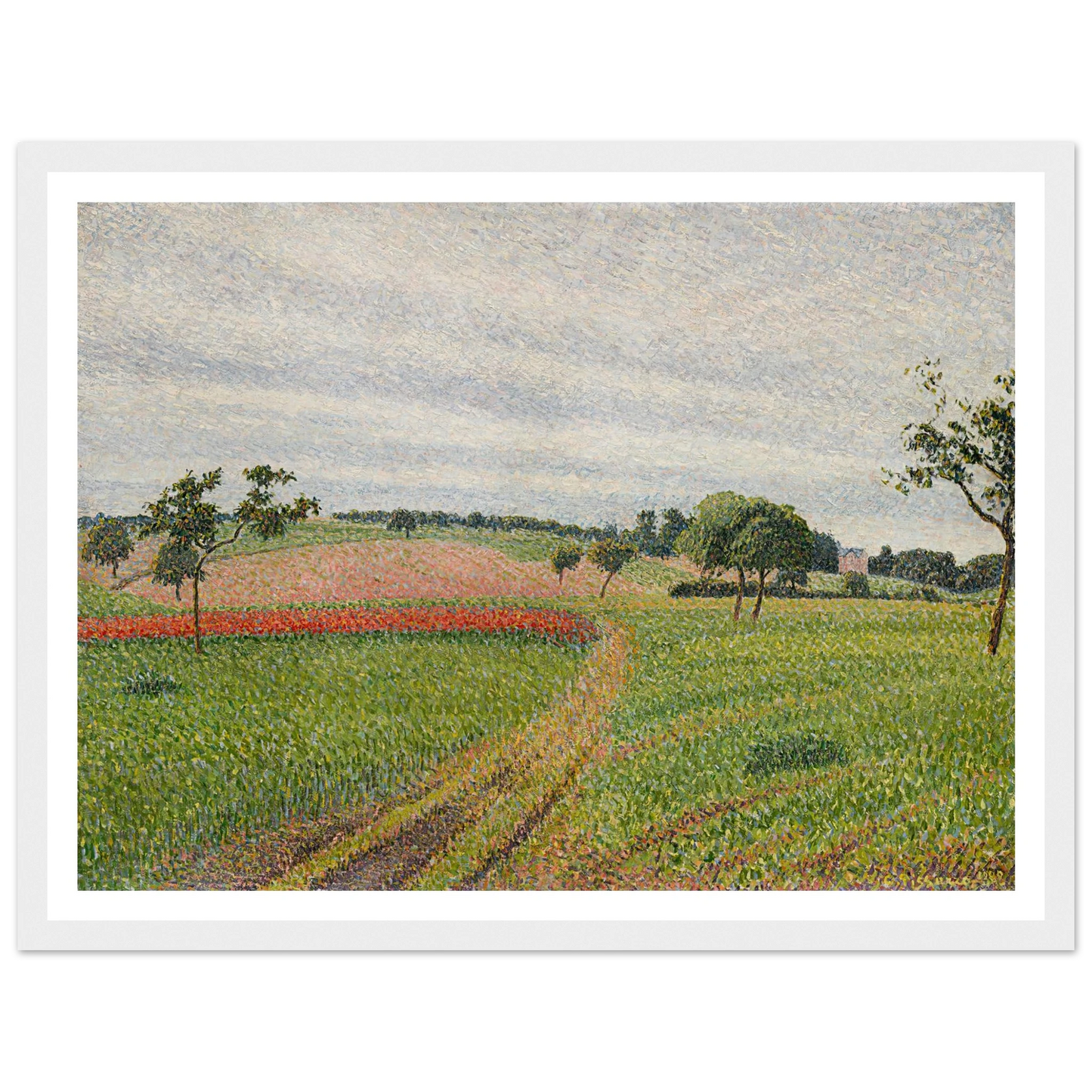 Les Coteaux de Thierceville, temps gris (1888) Art Print | Camille Pissarro - Framed Poster - 30x40 cm / 12x16″ - Black frame