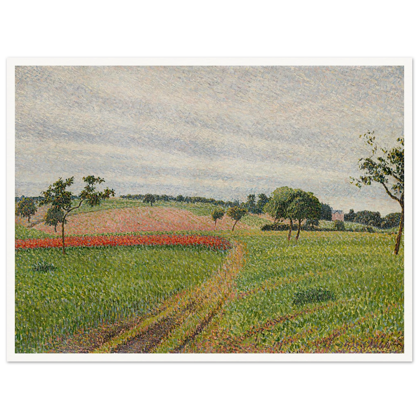 Les Coteaux de Thierceville, temps gris (1888) Art Print | Camille Pissarro - Framed Poster - 30x40 cm / 12x16″ - Black frame