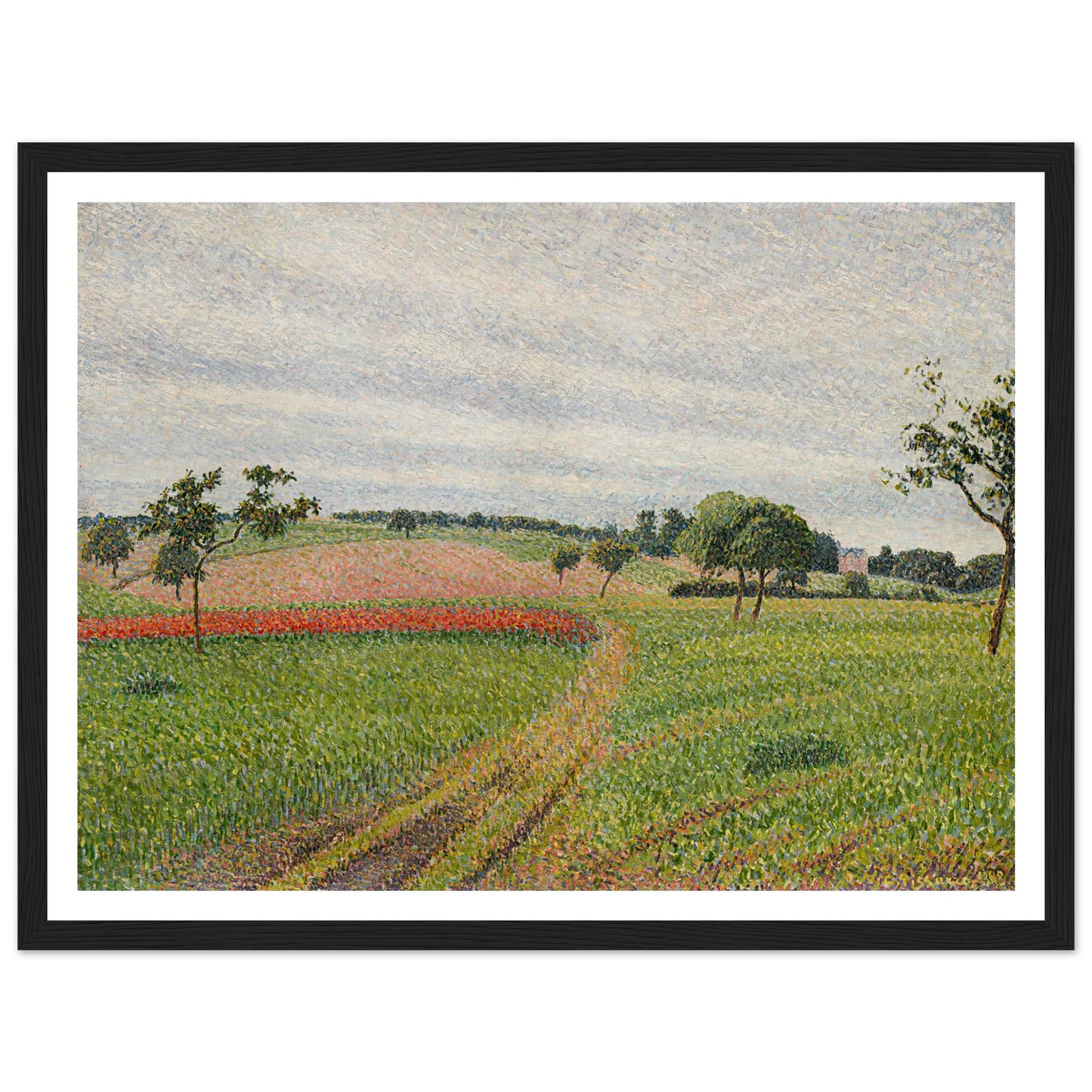 Les Coteaux de Thierceville, temps gris (1888) Art Print | Camille Pissarro - Framed Poster - 30x40 cm / 12x16″ - Black frame