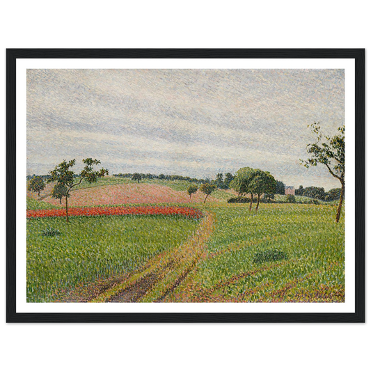 Les Coteaux de Thierceville, temps gris (1888) Art Print | Camille Pissarro - Framed Poster - 30x40 cm / 12x16″ - Black frame