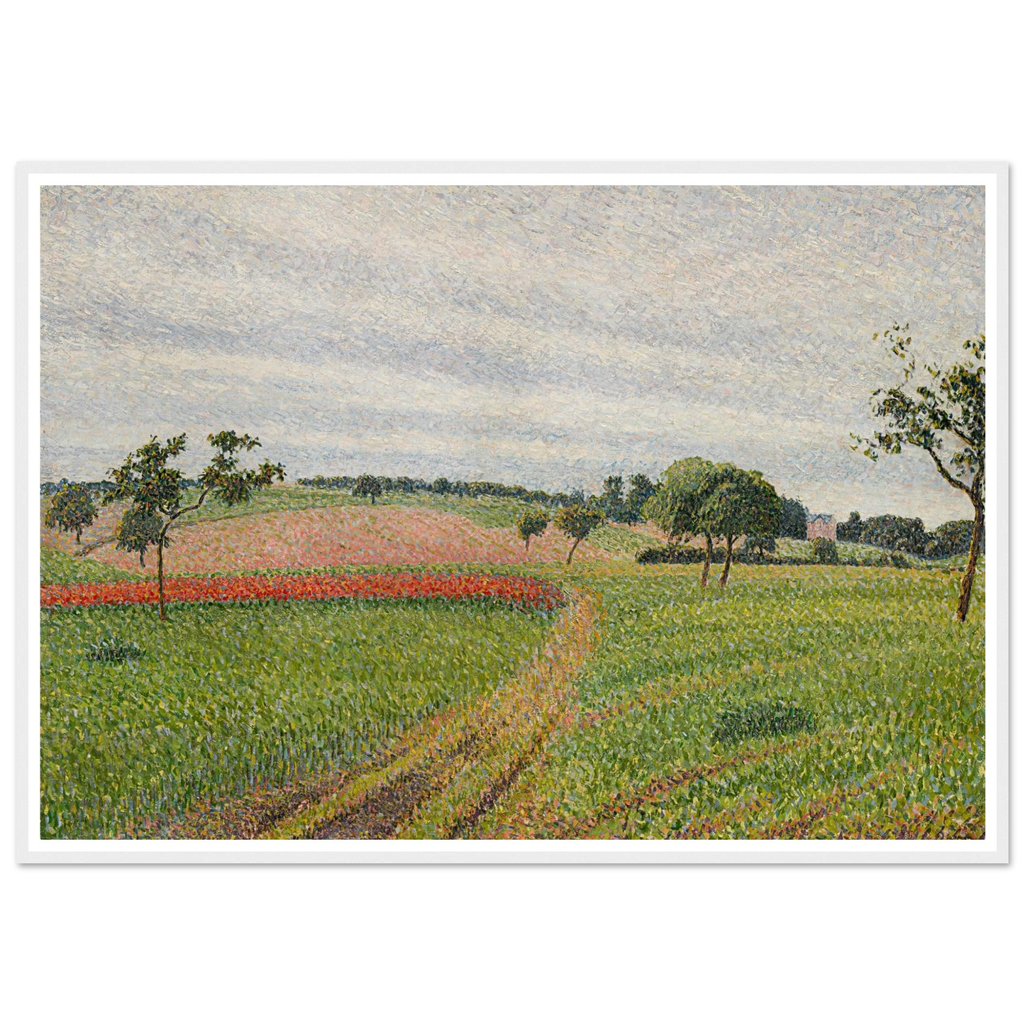 Les Coteaux de Thierceville, temps gris (1888) Art Print | Camille Pissarro - Framed Poster - 30x40 cm / 12x16″ - Black frame
