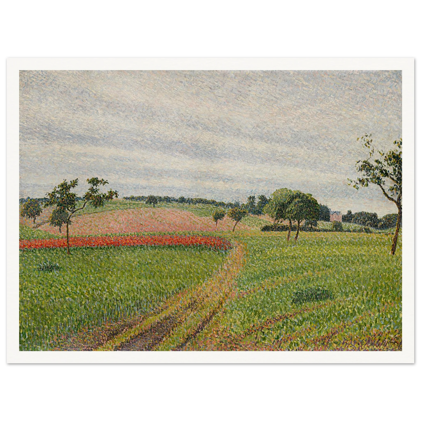 Les Coteaux de Thierceville, temps gris (1888) Art Print | Camille Pissarro - Framed Poster - 30x40 cm / 12x16″ - Black frame