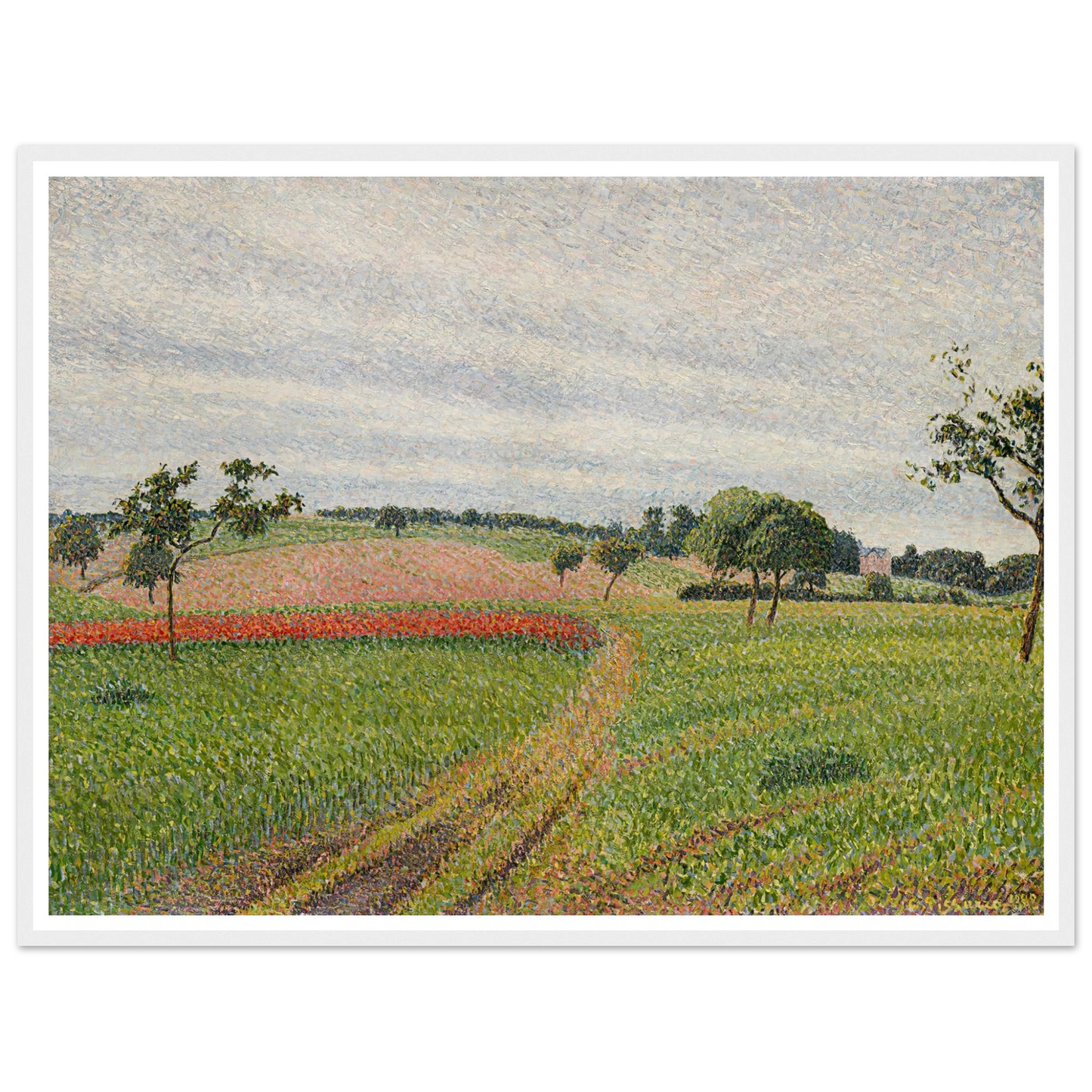 Les Coteaux de Thierceville, temps gris (1888) Art Print | Camille Pissarro - Framed Poster - 30x40 cm / 12x16″ - Black frame