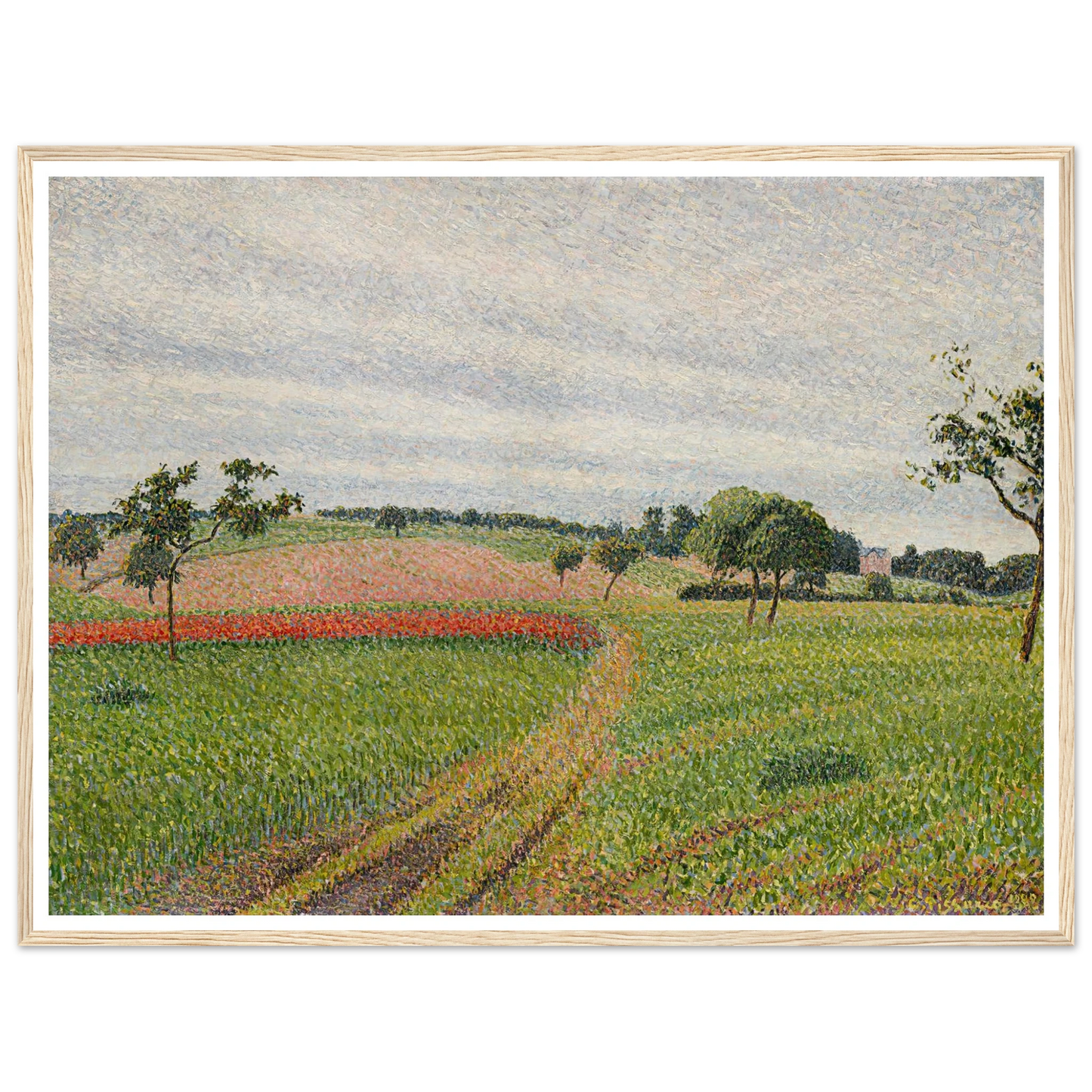 Les Coteaux de Thierceville, temps gris (1888) Art Print | Camille Pissarro - Framed Poster - 30x40 cm / 12x16″ - Black frame