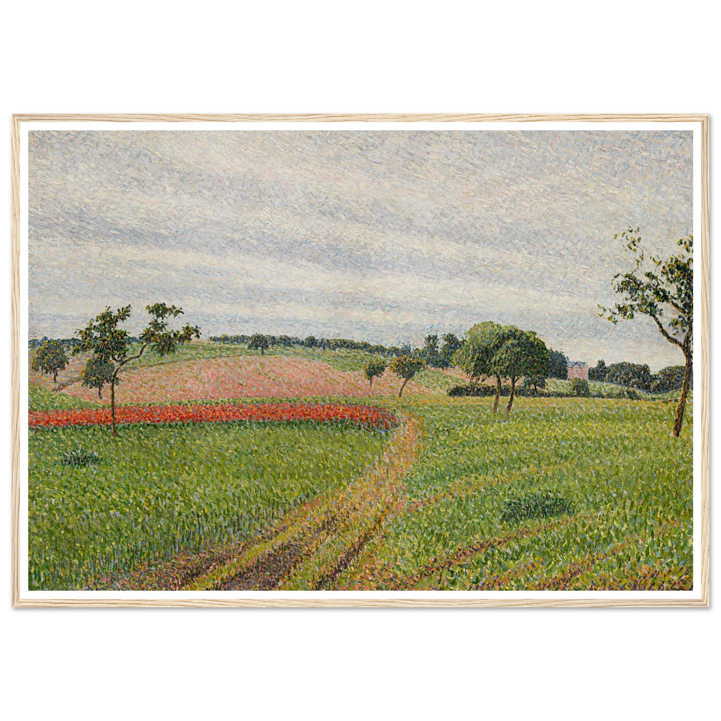 Les Coteaux de Thierceville, temps gris (1888) Art Print | Camille Pissarro - Framed Poster - 30x40 cm / 12x16″ - Black frame