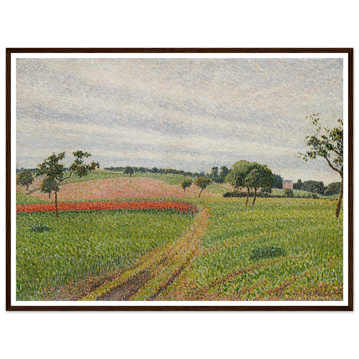 Les Coteaux de Thierceville, temps gris (1888) Art Print | Camille Pissarro - Framed Poster - 30x40 cm / 12x16″ - Black frame
