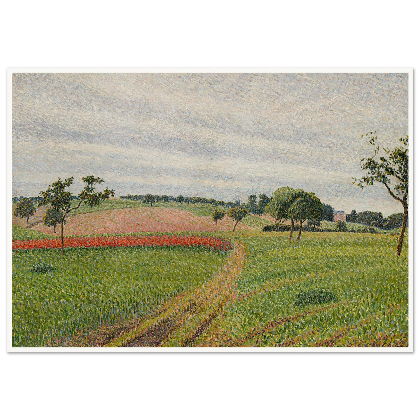 Les Coteaux de Thierceville, temps gris (1888) Art Print | Camille Pissarro - Framed Poster - 30x40 cm / 12x16″ - Black frame