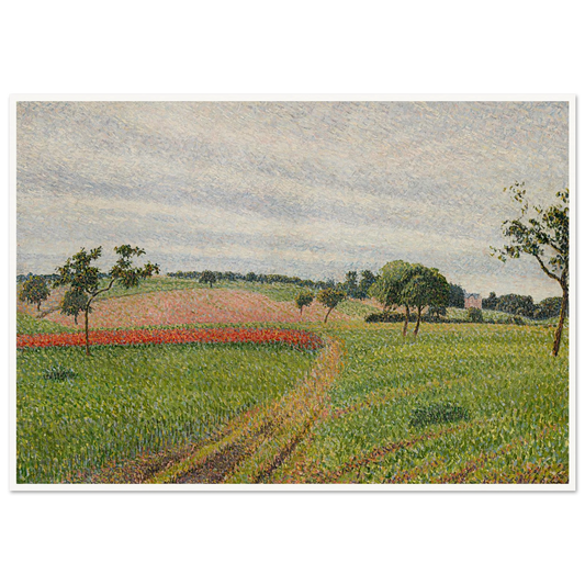 Les Coteaux de Thierceville, temps gris (1888) Art Print | Camille Pissarro - Framed Poster - 30x40 cm / 12x16″ - Black frame