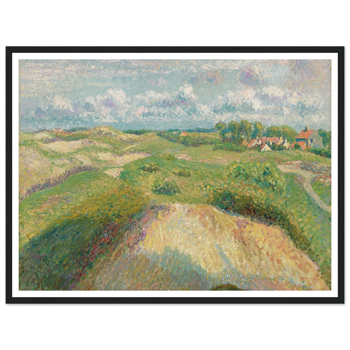Les dunes à Knokke, effet de soleil (1894-1902) Art Print | Camille Pissarro - Framed Poster - 30x40 cm / 12x16″ - Black frame
