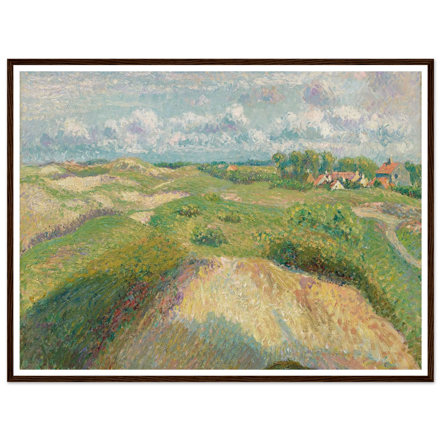 Les dunes à Knokke, effet de soleil (1894-1902) Art Print | Camille Pissarro - Framed Poster - 30x40 cm / 12x16″ - Black frame