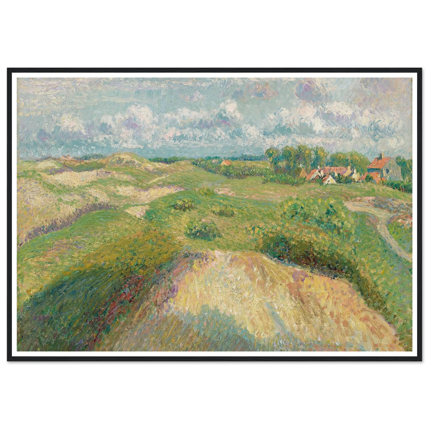 Les dunes à Knokke, effet de soleil (1894-1902) Art Print | Camille Pissarro - Framed Poster - 30x40 cm / 12x16″ - Black frame