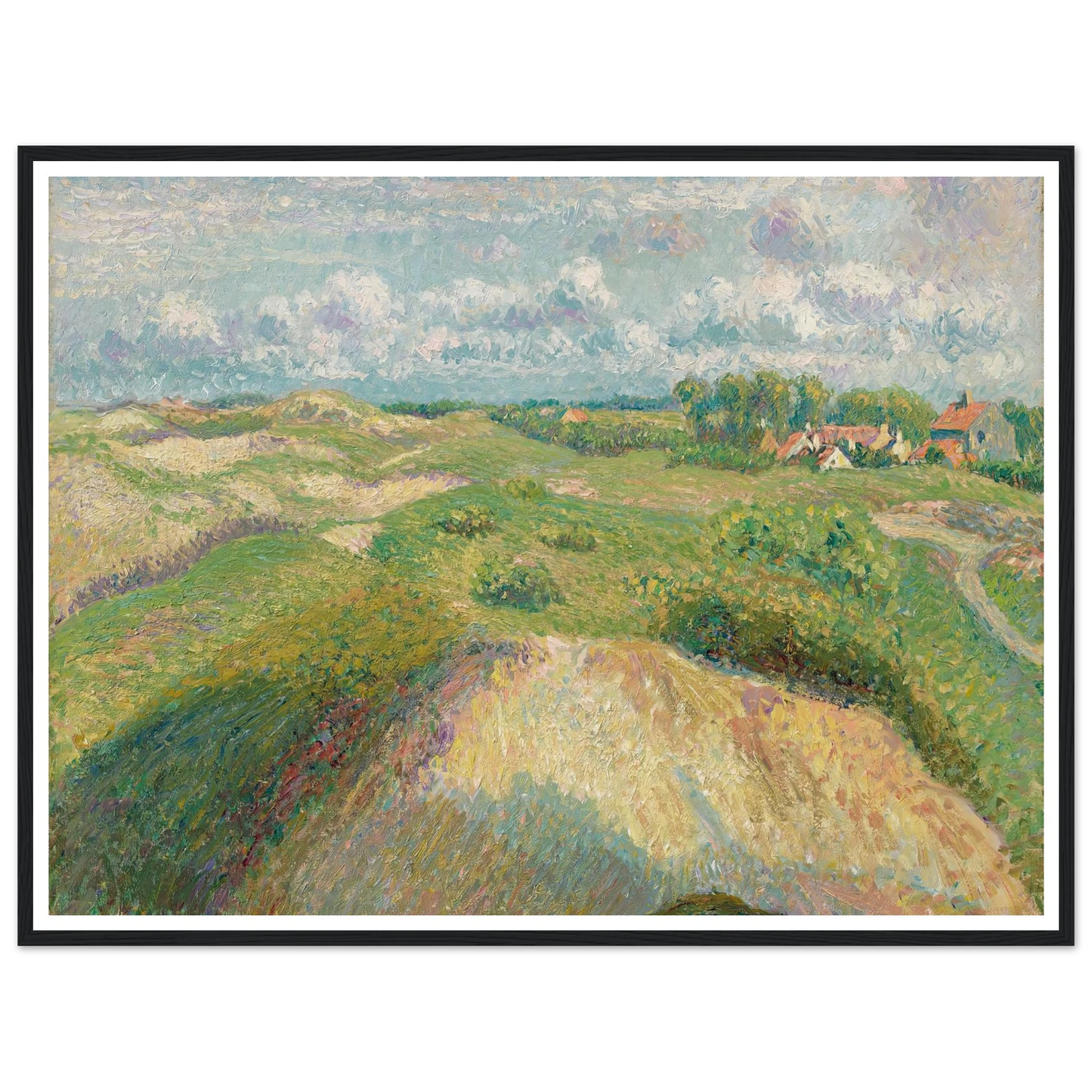 Les dunes à Knokke, effet de soleil (1894-1902) Art Print | Camille Pissarro - Framed Poster - 30x40 cm / 12x16″ - Black frame