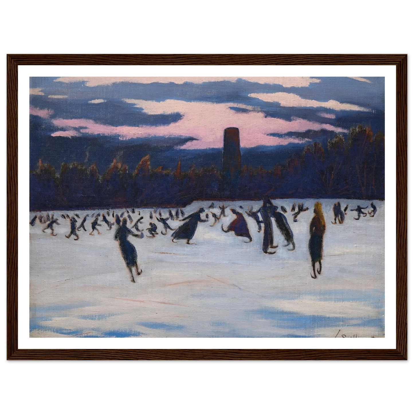 Les Patineurs au parc Marie-Henriette, Ostende (1924) Art Print | Leon Spilliaert - Framed Poster - 30x40 cm / 12x16″ - Black frame