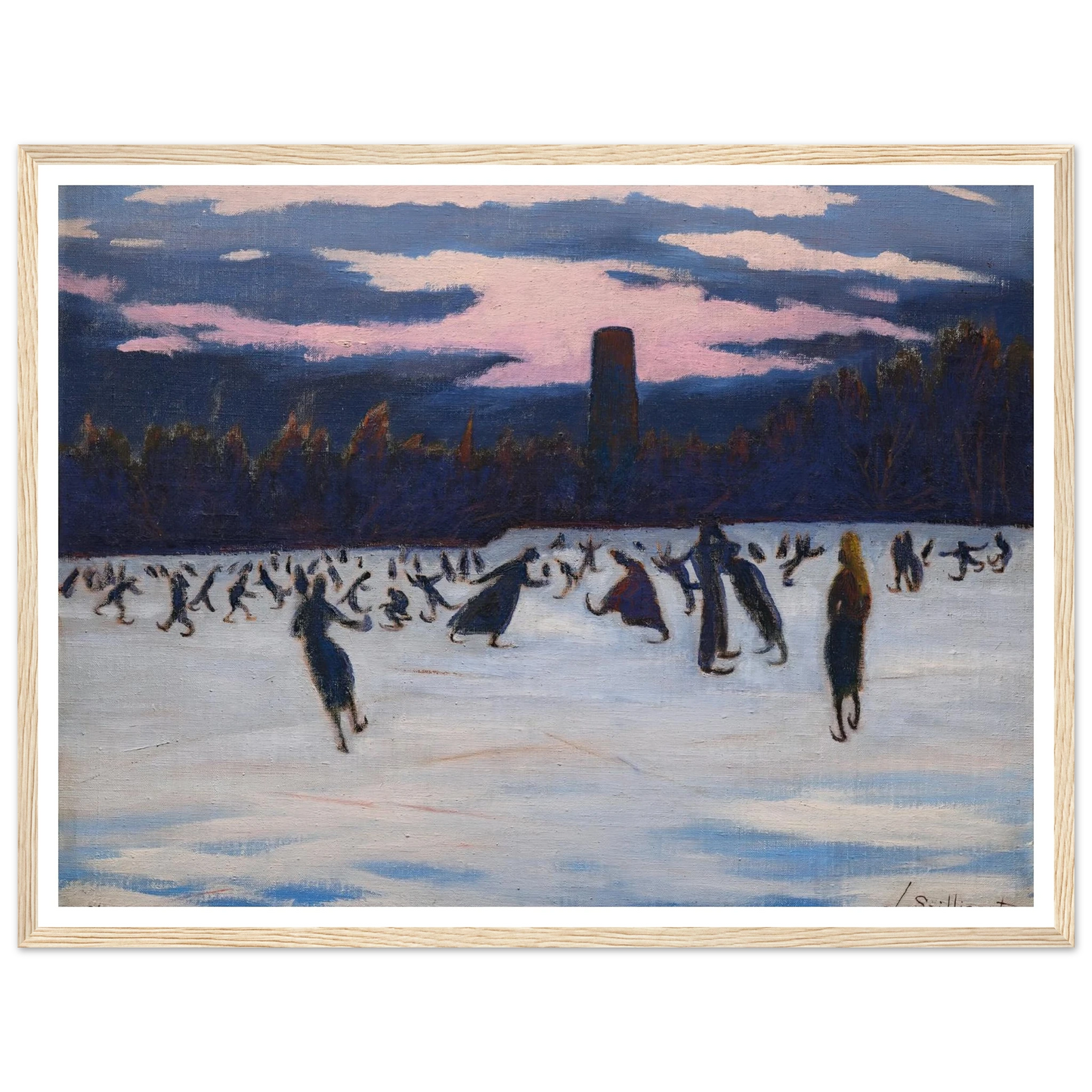 Les Patineurs au parc Marie-Henriette, Ostende (1924) Art Print | Leon Spilliaert - Framed Poster - 30x40 cm / 12x16″ - Black frame