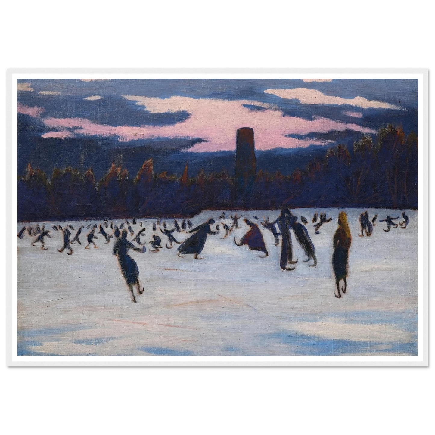 Les Patineurs au parc Marie-Henriette, Ostende (1924) Art Print | Leon Spilliaert - Framed Poster - 30x40 cm / 12x16″ - Black frame