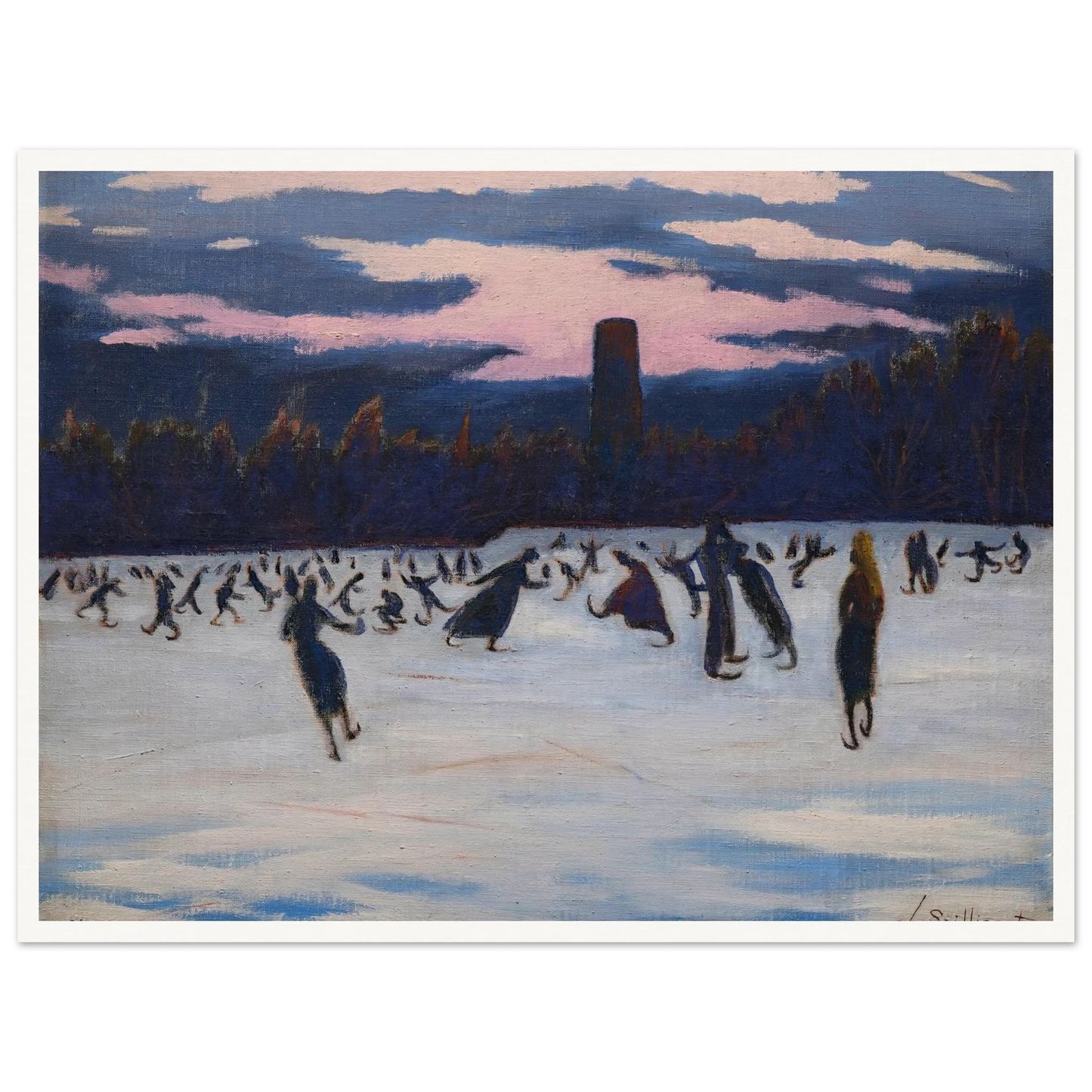 Les Patineurs au parc Marie-Henriette, Ostende (1924) Art Print | Leon Spilliaert - Framed Poster - 30x40 cm / 12x16″ - Black frame