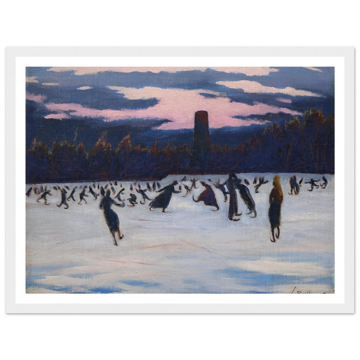 Les Patineurs au parc Marie-Henriette, Ostende (1924) Art Print | Leon Spilliaert - Framed Poster - 30x40 cm / 12x16″ - Black frame