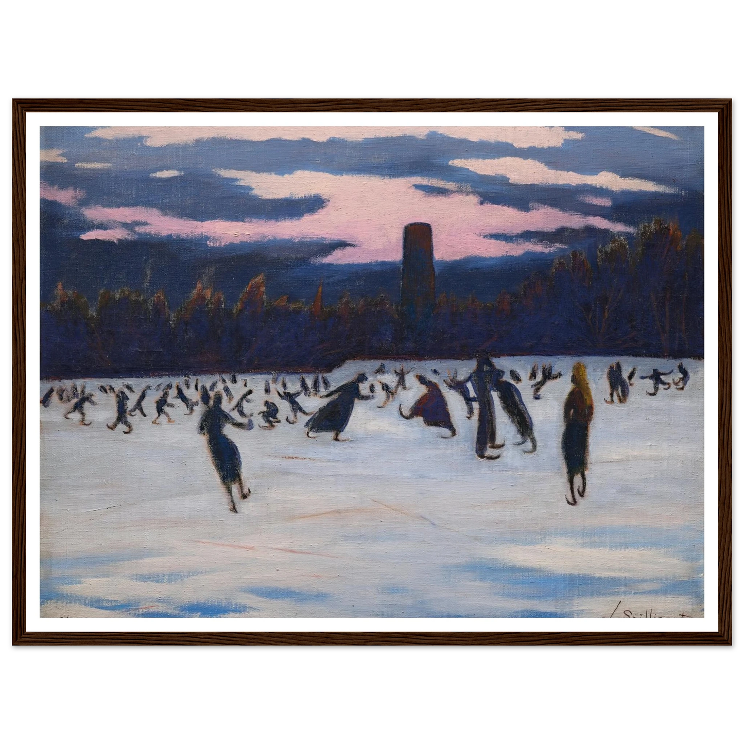 Les Patineurs au parc Marie-Henriette, Ostende (1924) Art Print | Leon Spilliaert - Framed Poster - 30x40 cm / 12x16″ - Black frame