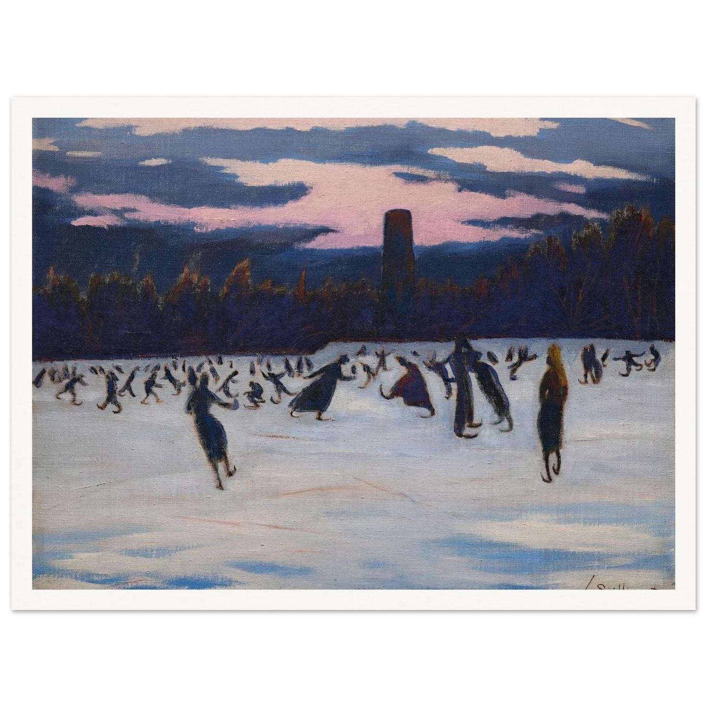 Les Patineurs au parc Marie-Henriette, Ostende (1924) Art Print | Leon Spilliaert - Framed Poster - 30x40 cm / 12x16″ - Black frame