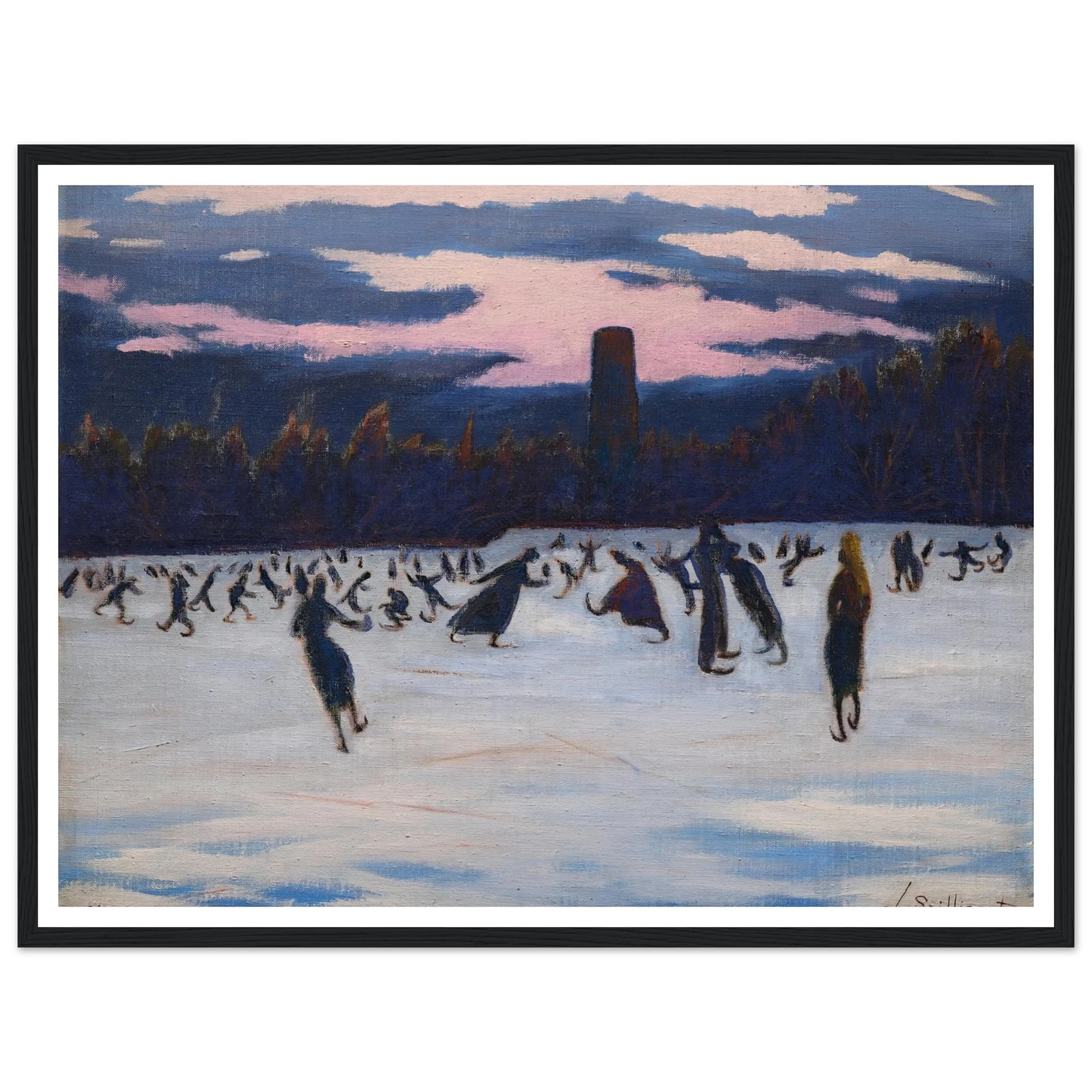 Les Patineurs au parc Marie-Henriette, Ostende (1924) Art Print | Leon Spilliaert - Framed Poster - 30x40 cm / 12x16″ - Black frame