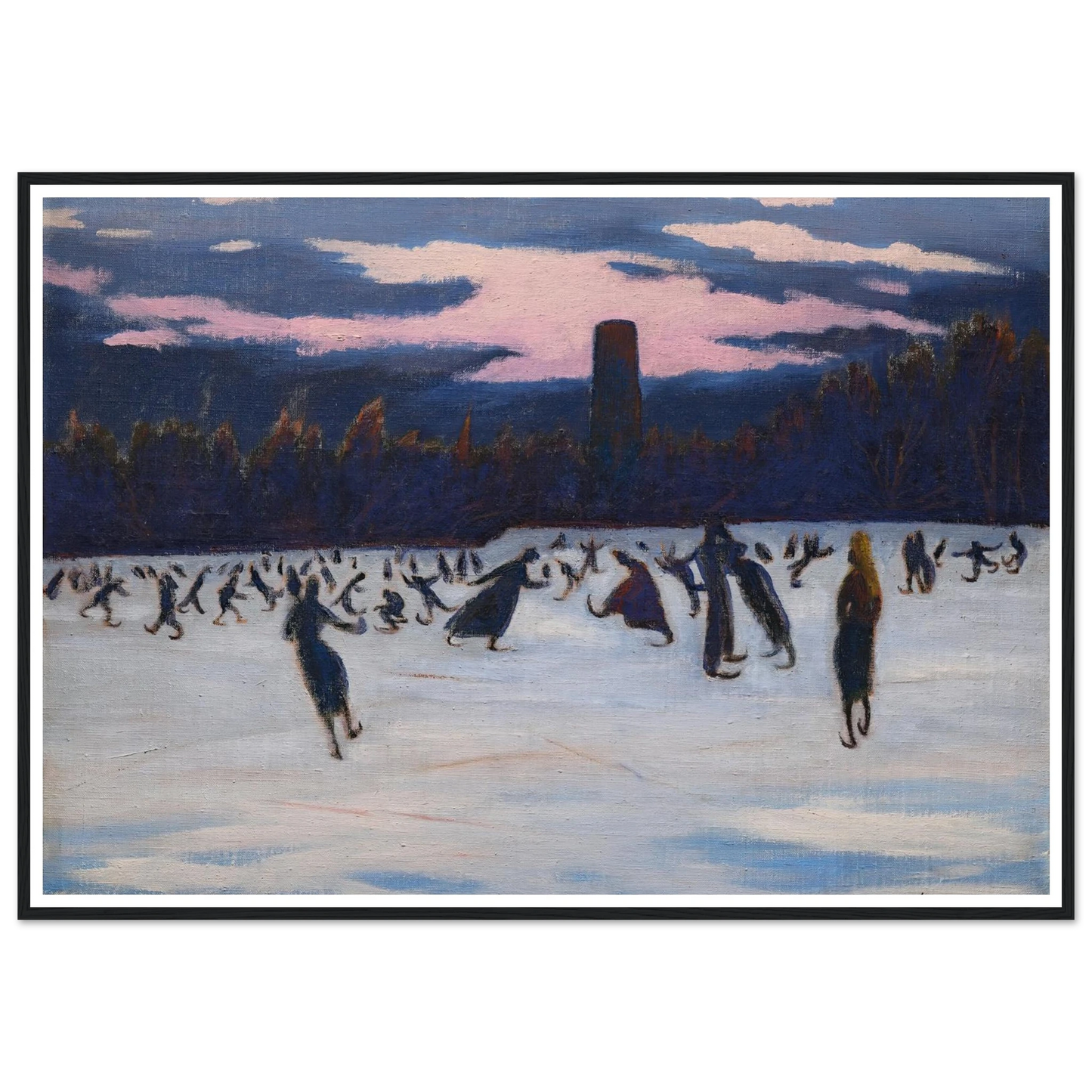 Les Patineurs au parc Marie-Henriette, Ostende (1924) Art Print | Leon Spilliaert - Framed Poster - 30x40 cm / 12x16″ - Black frame