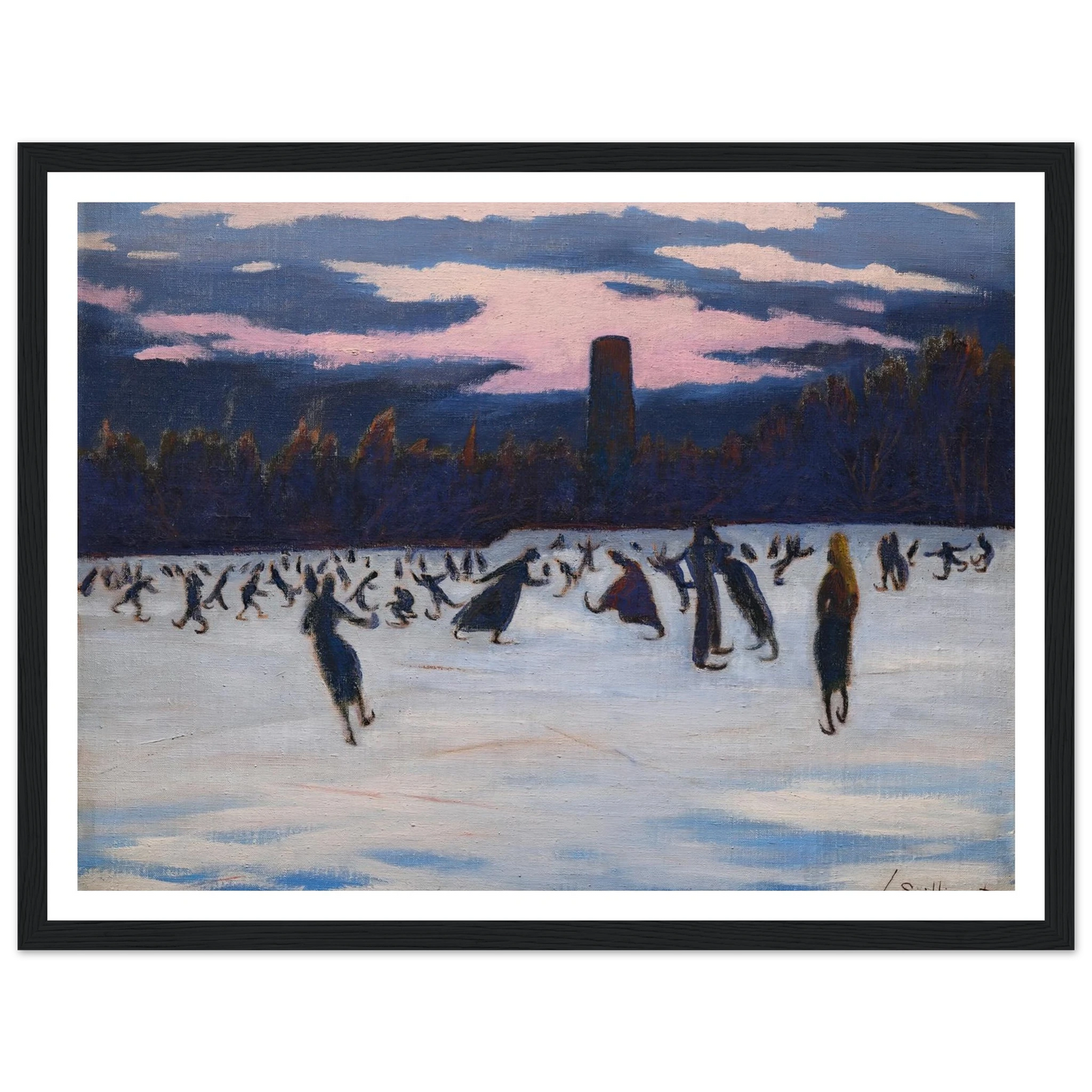 Les Patineurs au parc Marie-Henriette, Ostende (1924) Art Print | Leon Spilliaert - Framed Poster - 30x40 cm / 12x16″ - Black frame