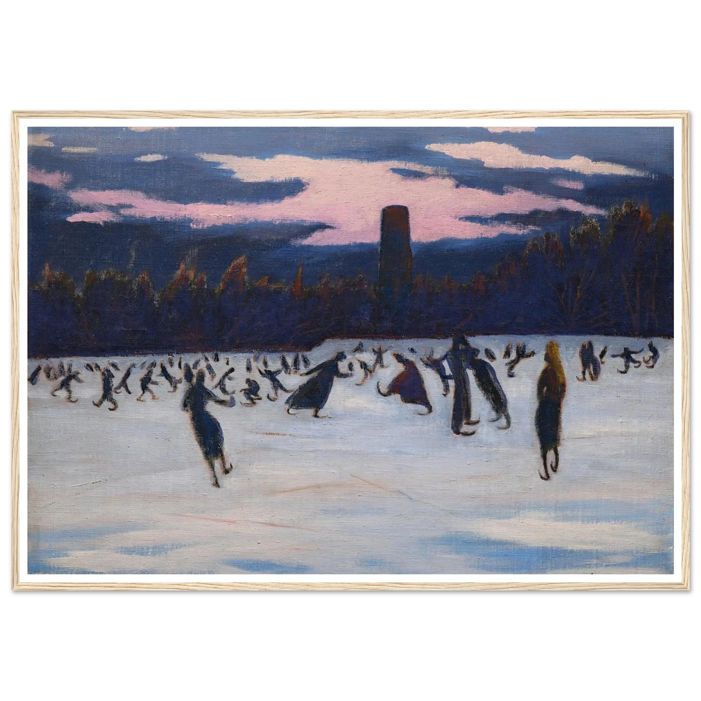 Les Patineurs au parc Marie-Henriette, Ostende (1924) Art Print | Leon Spilliaert - Framed Poster - 30x40 cm / 12x16″ - Black frame