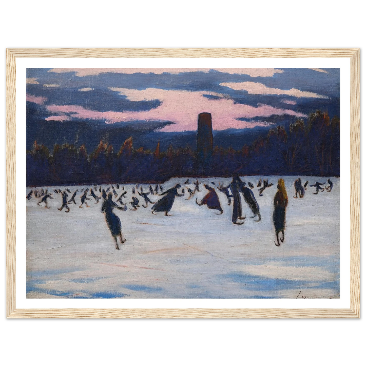 Les Patineurs au parc Marie-Henriette, Ostende (1924) Art Print | Leon Spilliaert - Framed Poster - 30x40 cm / 12x16″ - Black frame