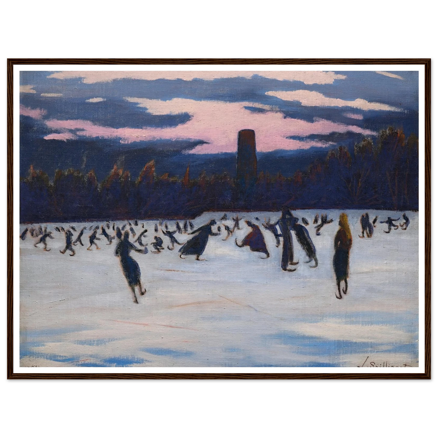 Les Patineurs au parc Marie-Henriette, Ostende (1924) Art Print | Leon Spilliaert - Framed Poster - 30x40 cm / 12x16″ - Black frame