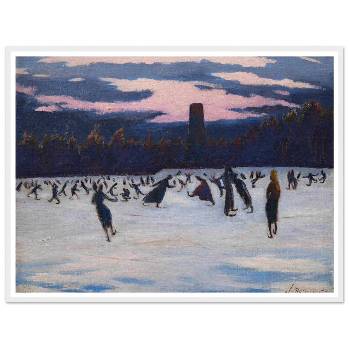 Les Patineurs au parc Marie-Henriette, Ostende (1924) Art Print | Leon Spilliaert - Framed Poster - 30x40 cm / 12x16″ - Black frame