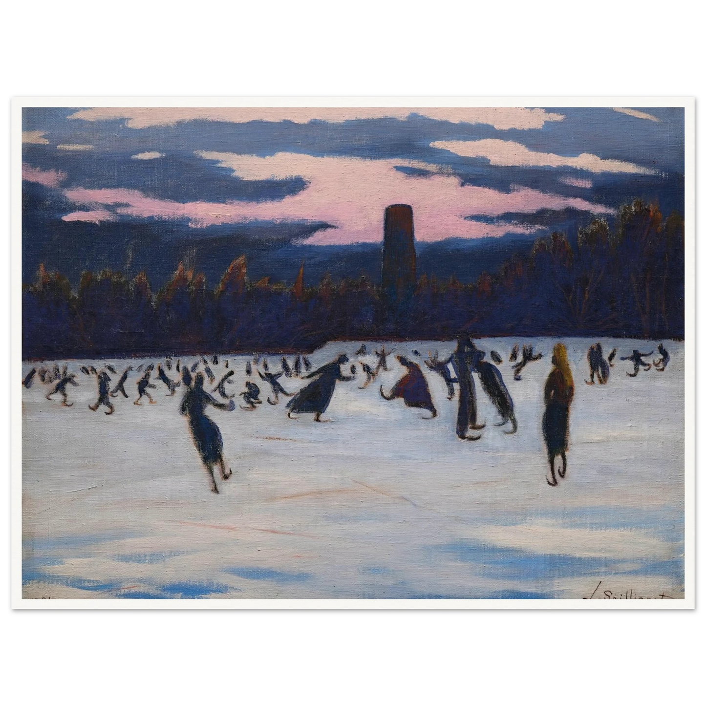 Les Patineurs au parc Marie-Henriette, Ostende (1924) Art Print | Leon Spilliaert - Framed Poster - 30x40 cm / 12x16″ - Black frame