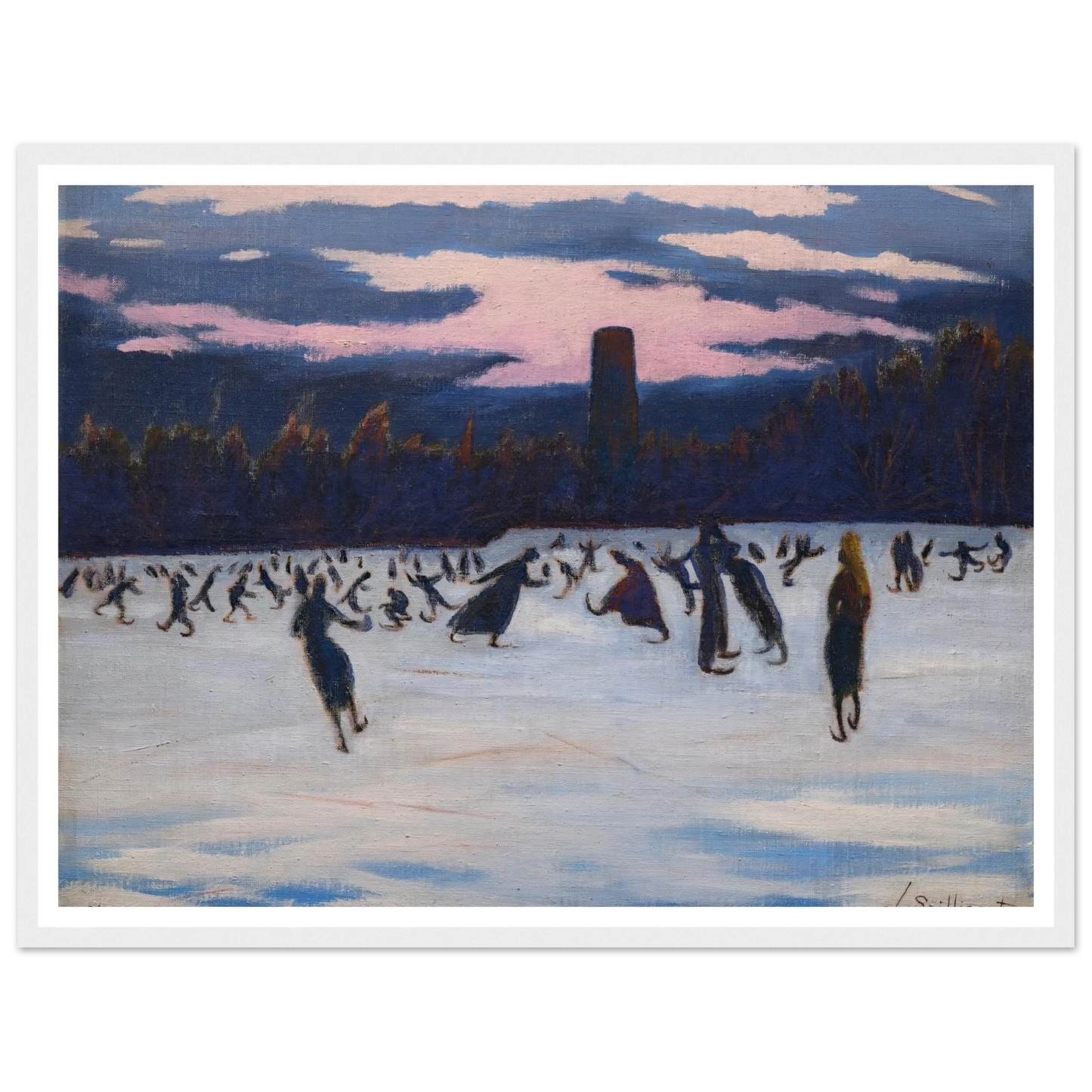 Les Patineurs au parc Marie-Henriette, Ostende (1924) Art Print | Leon Spilliaert - Framed Poster - 30x40 cm / 12x16″ - Black frame