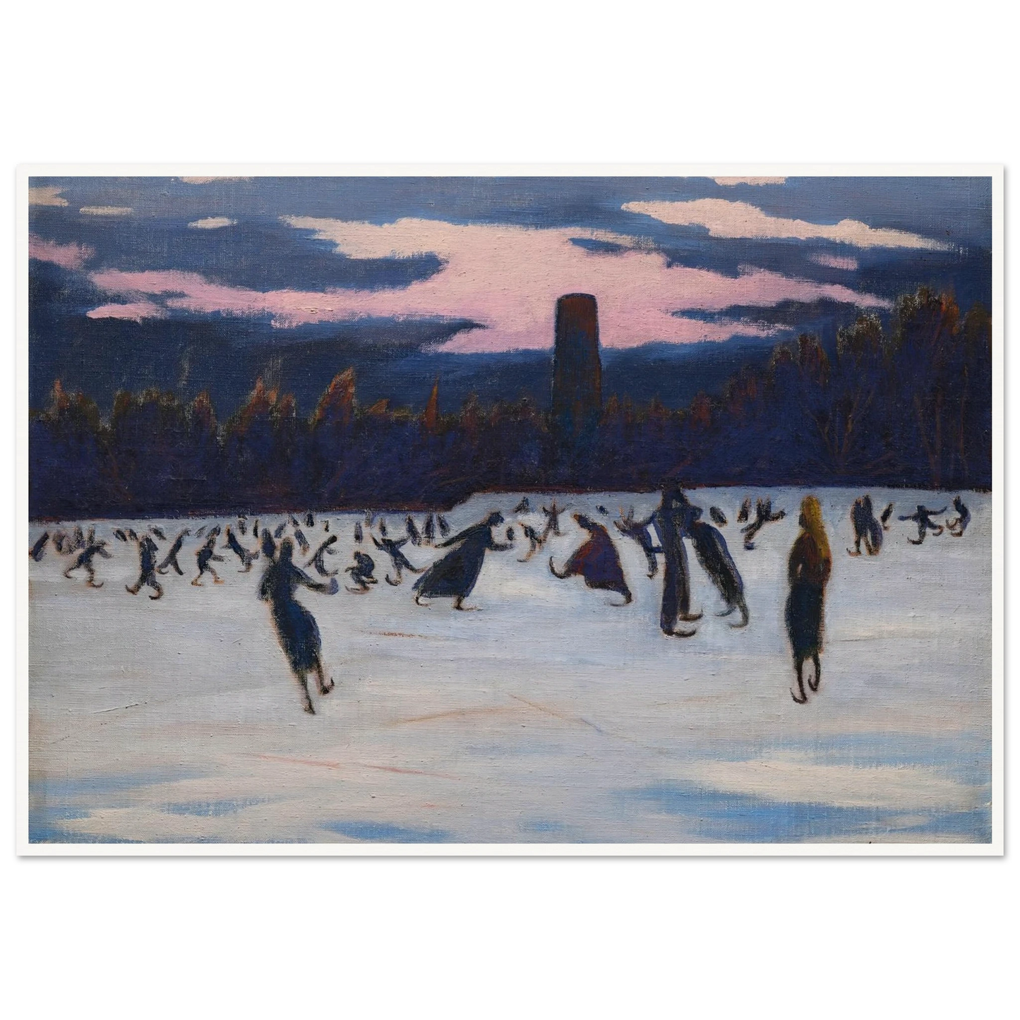 Les Patineurs au parc Marie-Henriette, Ostende (1924) Art Print | Leon Spilliaert - Framed Poster - 30x40 cm / 12x16″ - Black frame