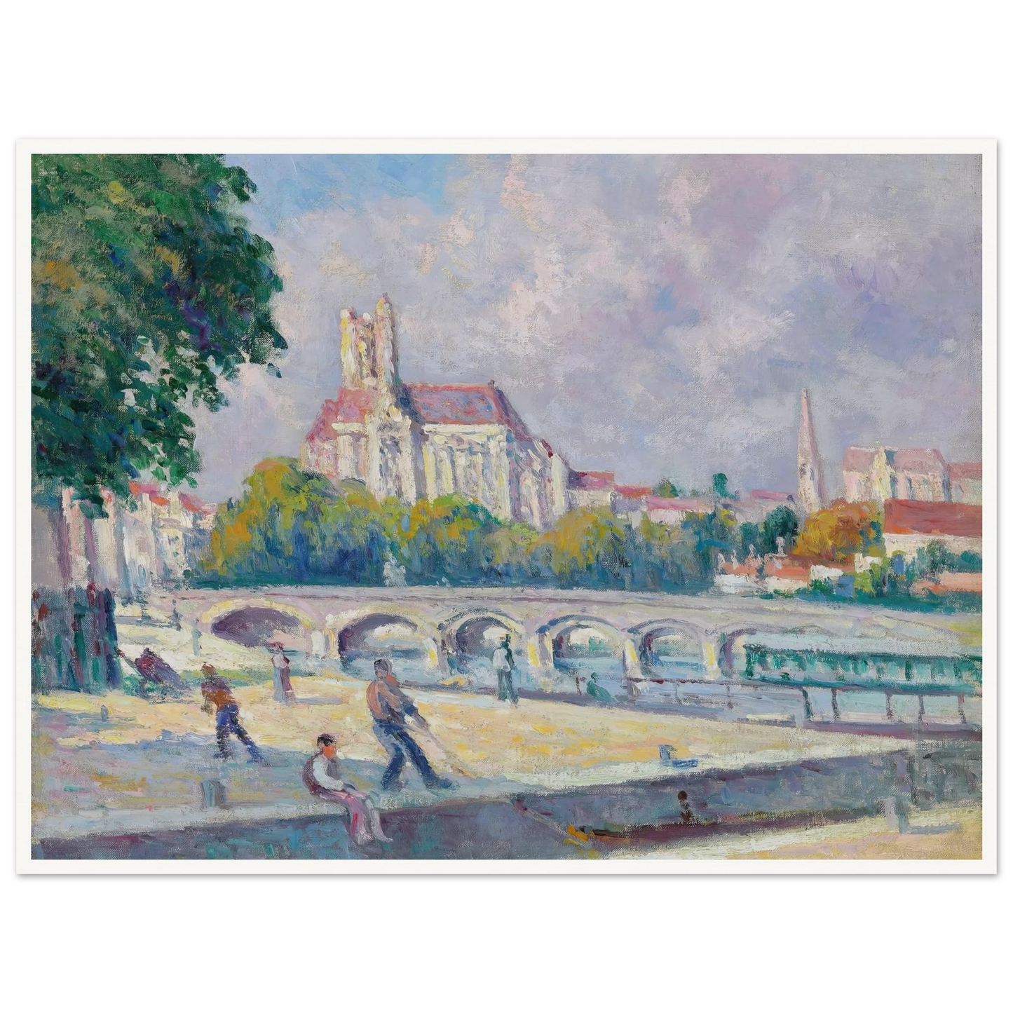 Les quais et la Cathédrale, Auxerre Art Print | Maximilien Luce - Framed Poster - 30x40 cm / 12x16″ - Black frame