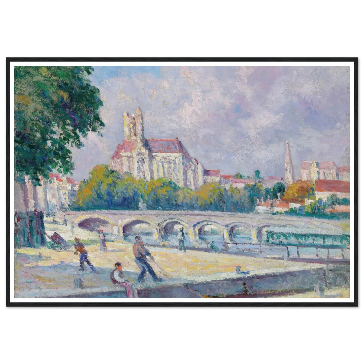 Les quais et la Cathédrale, Auxerre Art Print | Maximilien Luce - Framed Poster - 30x40 cm / 12x16″ - Black frame
