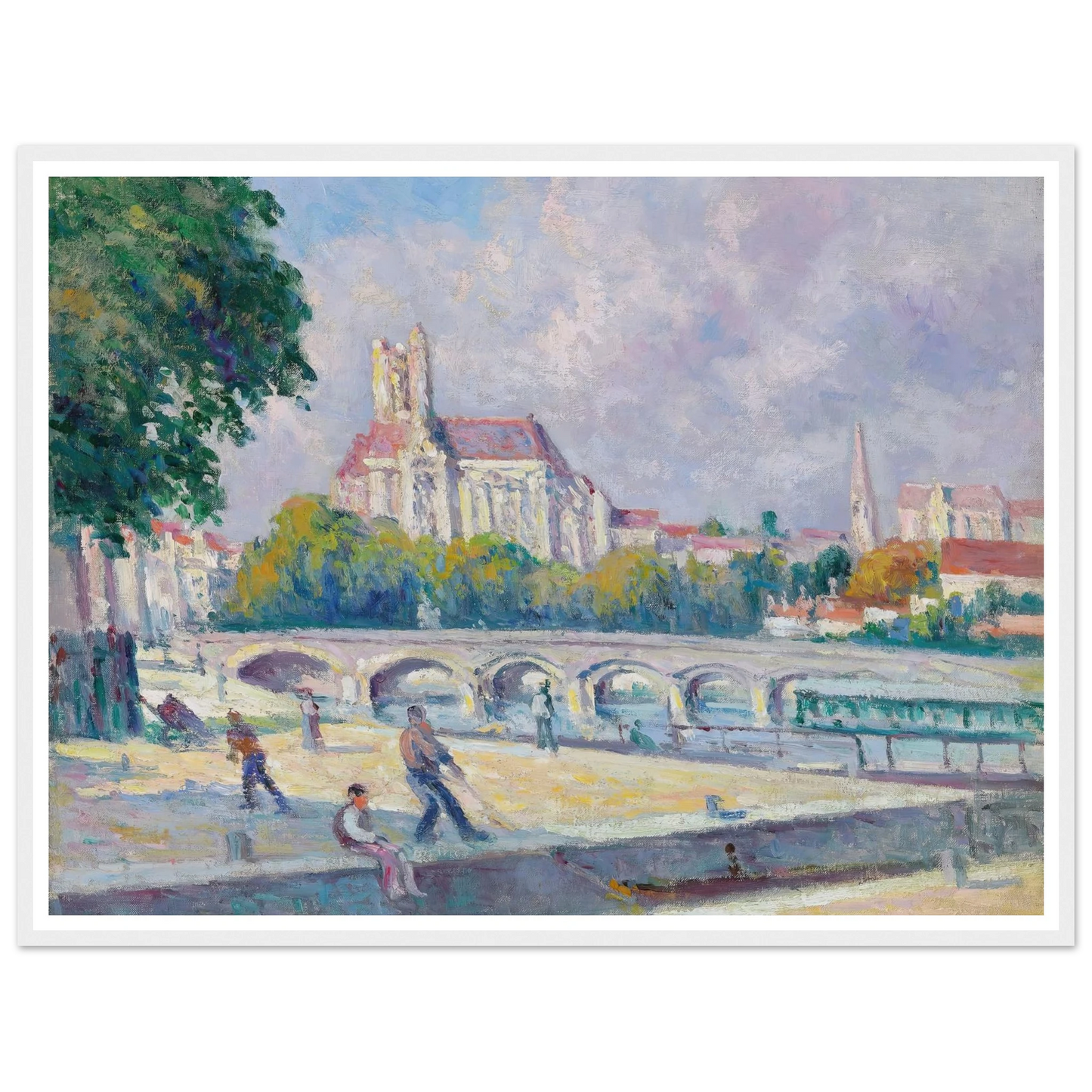 Les quais et la Cathédrale, Auxerre Art Print | Maximilien Luce - Framed Poster - 30x40 cm / 12x16″ - Black frame