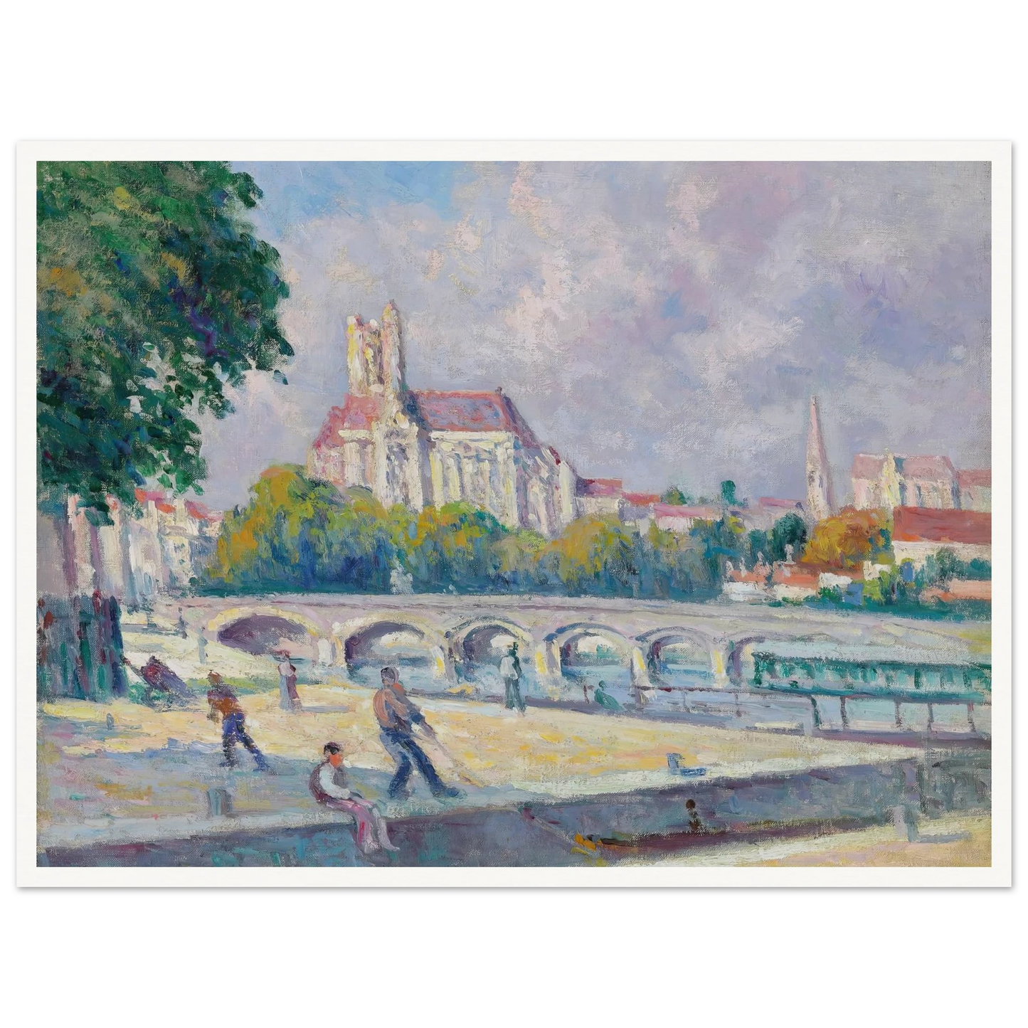 Les quais et la Cathédrale, Auxerre Art Print | Maximilien Luce - Framed Poster - 30x40 cm / 12x16″ - Black frame