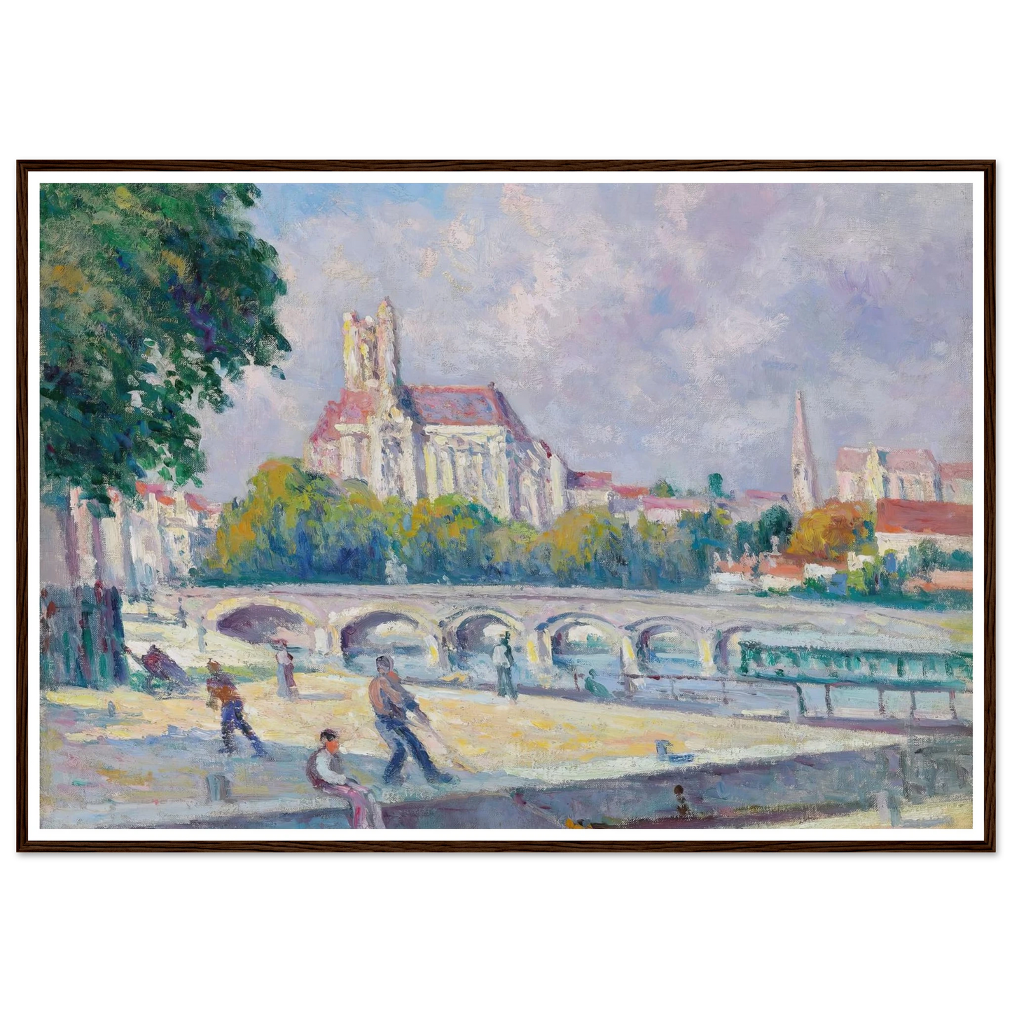 Les quais et la Cathédrale, Auxerre Art Print | Maximilien Luce - Framed Poster - 30x40 cm / 12x16″ - Black frame